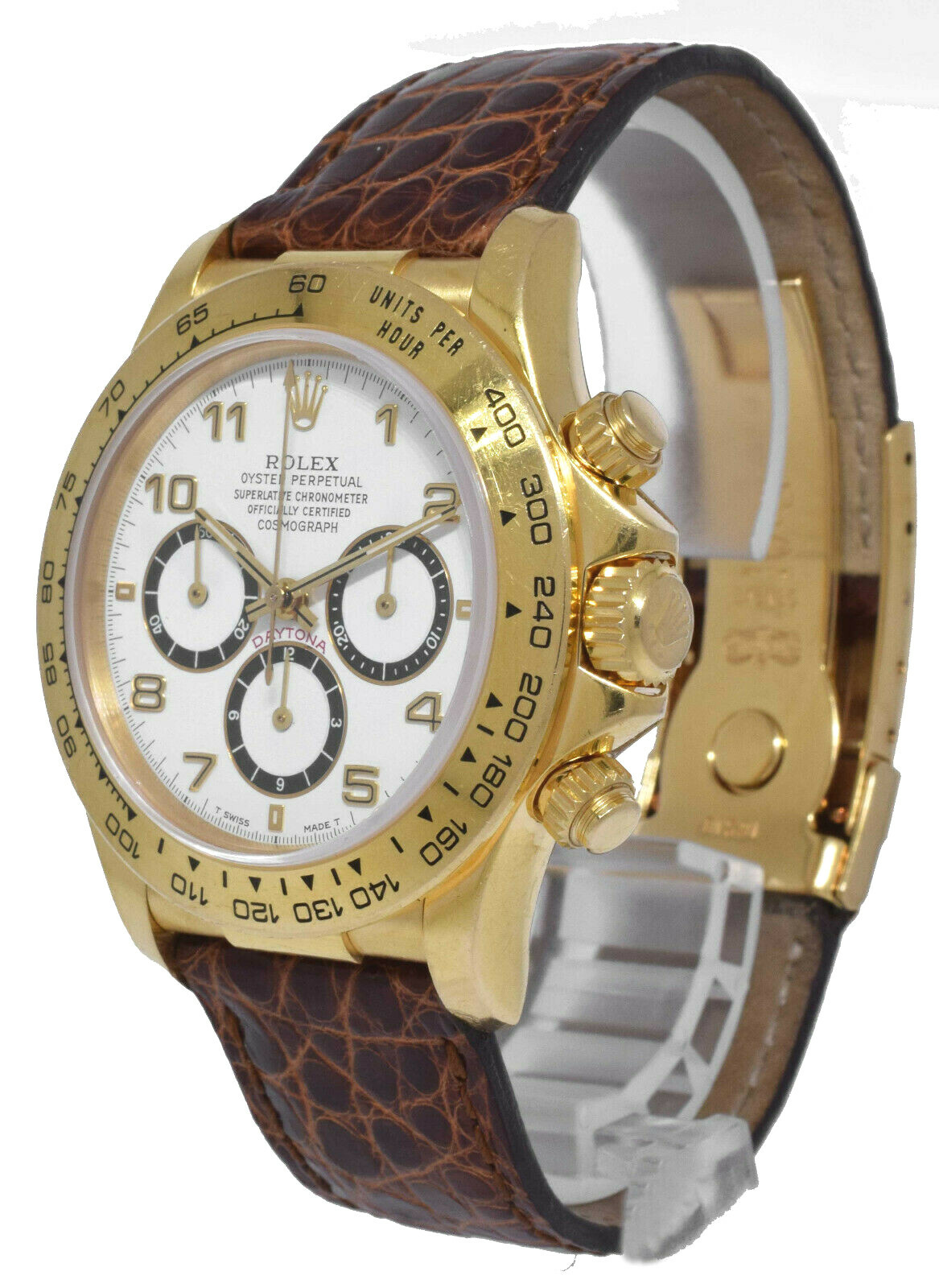 Rolex Daytona Chronograph 18k YG White Dial Leather strap Watch Box  N 16518