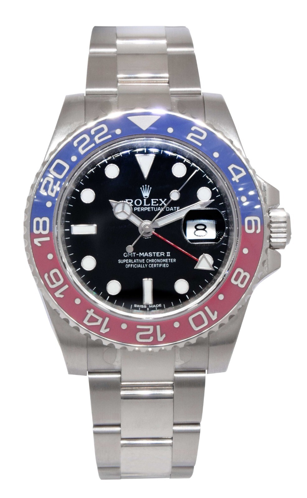 NOS Rolex GMT-Master II 18k White Gold Ceramic "Pepsi" Watch B/B 116719
