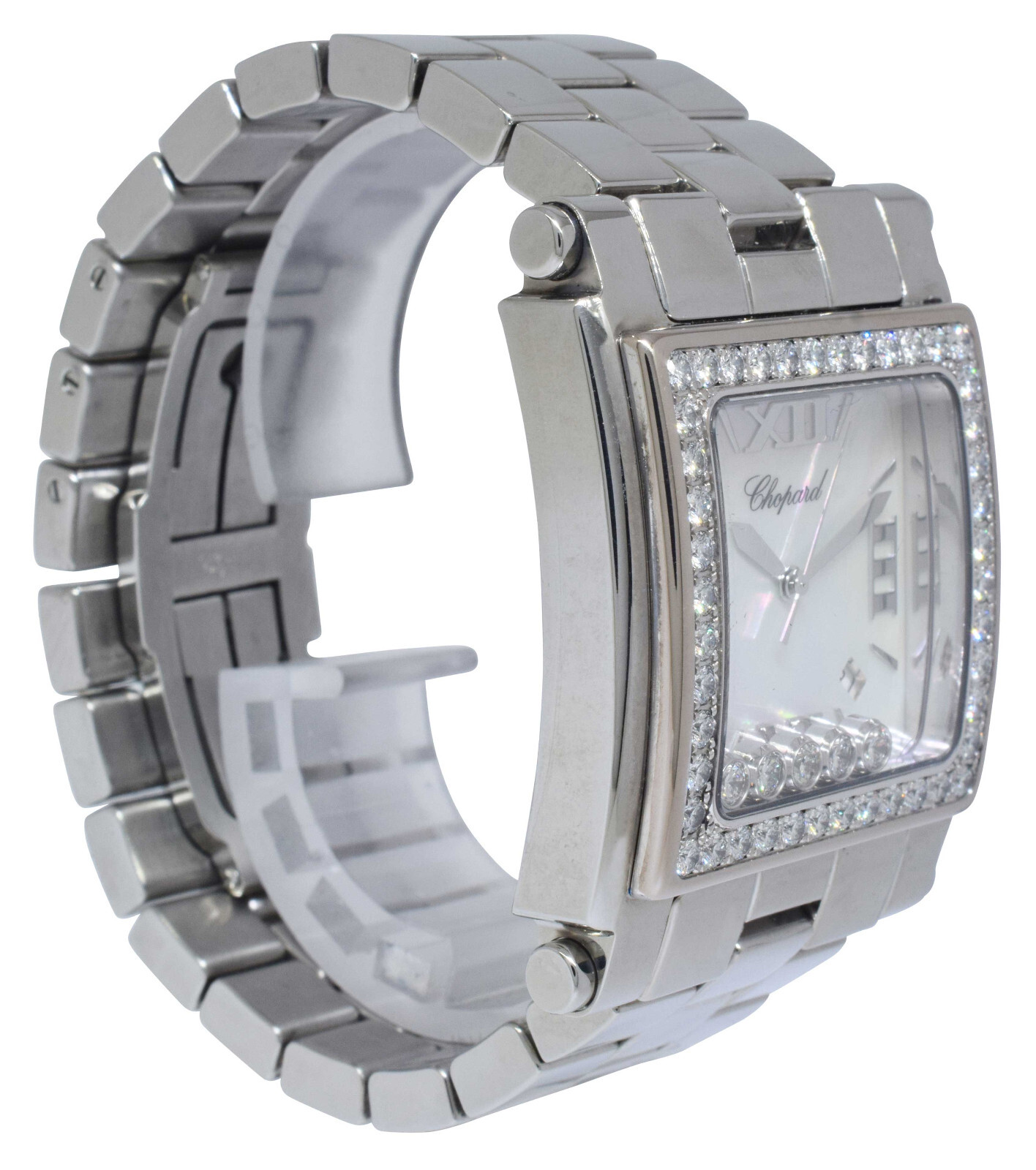 Chopard Happy Sport Square XL Stainless Steel MOP Diamond Watch 28-8448/20