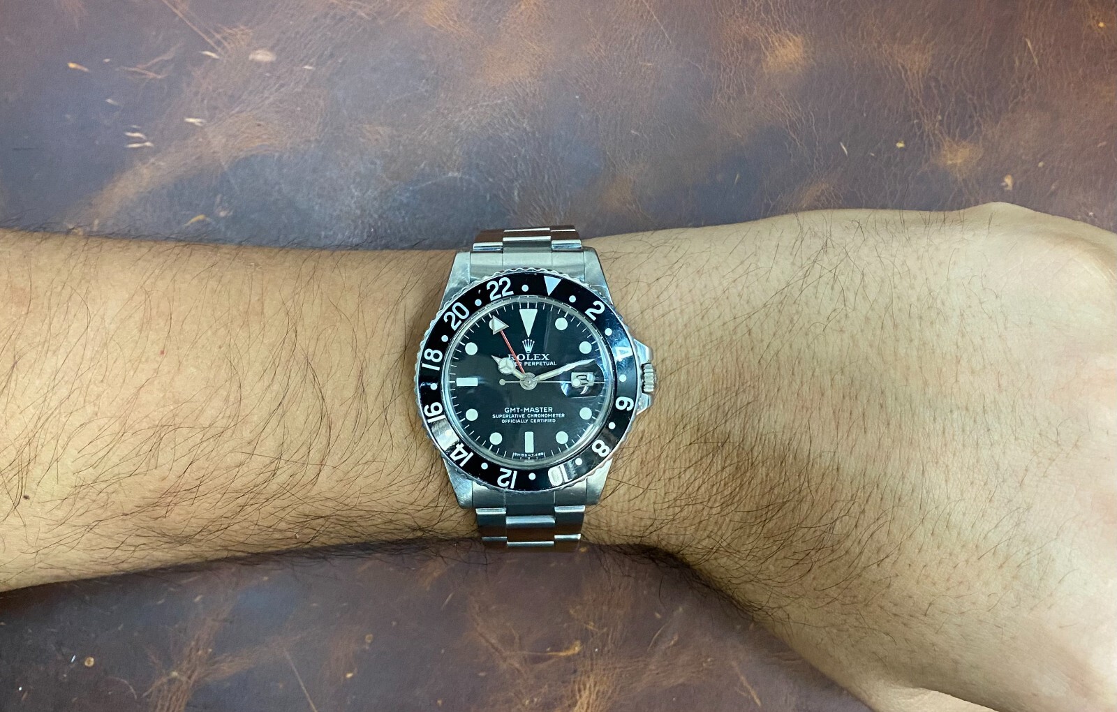 Rolex GMT-Master Steel Black Dial/Bezel Mens Vintage 40mm '77 Watch 1675
