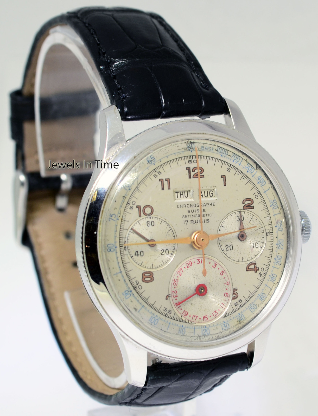 Suisse Triple Calendar Chronograph 17J Stainless Steel 38mm Mens Watch Suisse Triple Calendar Chronograph 17J Stainless Steel 38mm Mens Watch