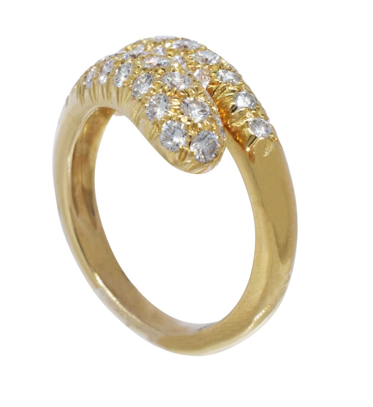 0.65ct Pave Diamond Bypass 18k Yellow Gold Ladies Ring Size 3.5