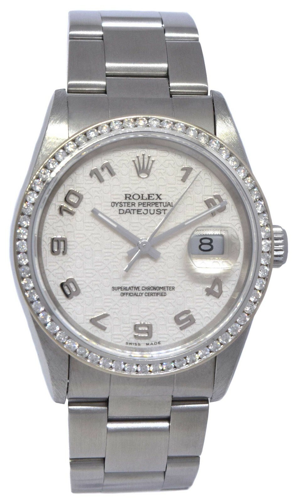 Rolex Datejust Steel Diamond Bezel Silver Jubilee Dial 36mm Watch U 16200 Rolex Datejust Steel Diamond Bezel Silver Jubilee Dial 36mm Watch U 16200