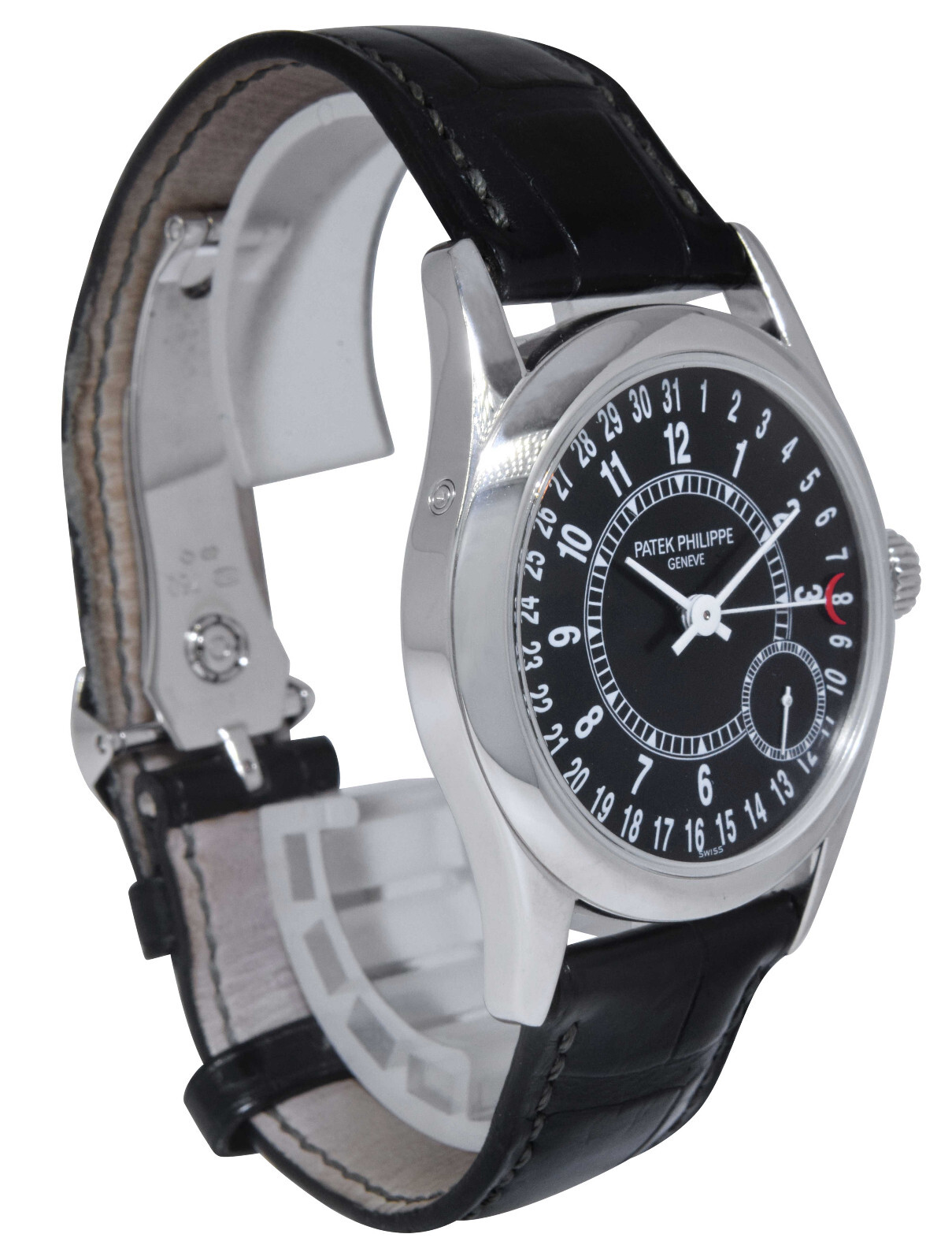 Patek Philippe Calatrava 6000 18k White Gold Black Dial Mens 37mm Watch BP 6000G
