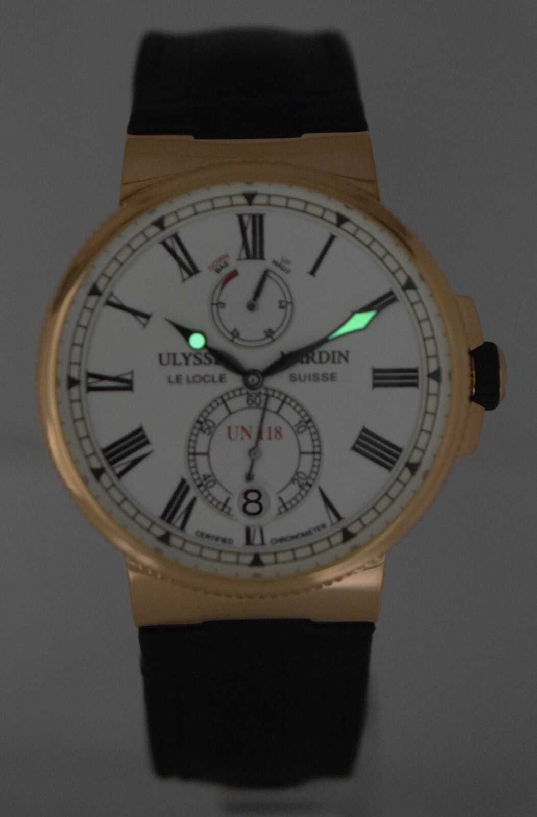Ulysse Nardin Marine Chronometer 18k Rose Gold Mens 45mm Watch Box/Book 1186-122