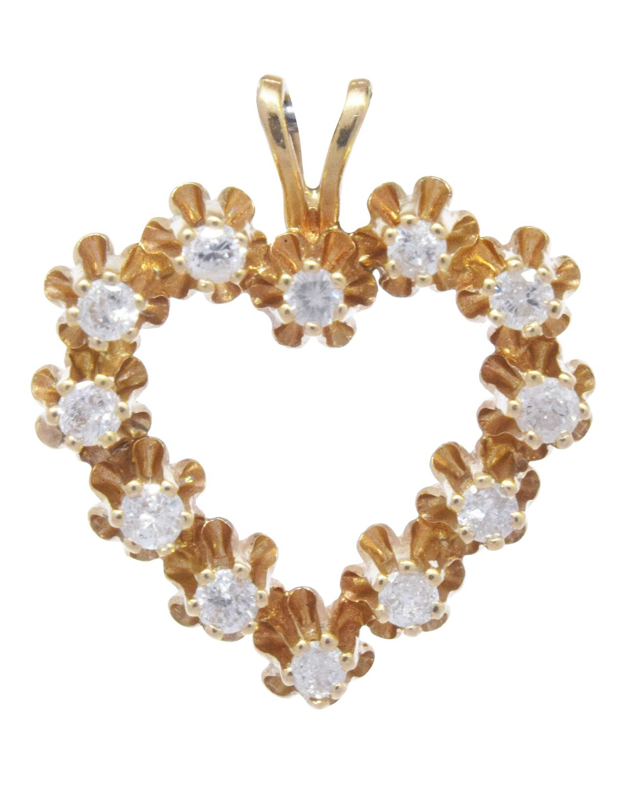 Ladies 12 Diamond Heart Pendant 10k Yellow Gold