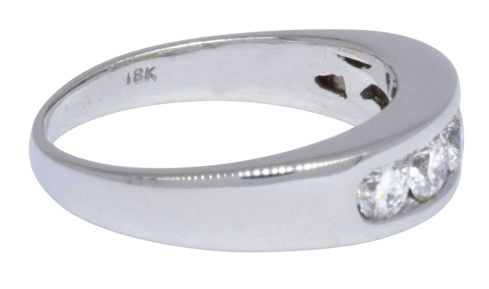 Ladies Channel Set Diamond Wedding Band in 18K White Gold Size 8 1/2
