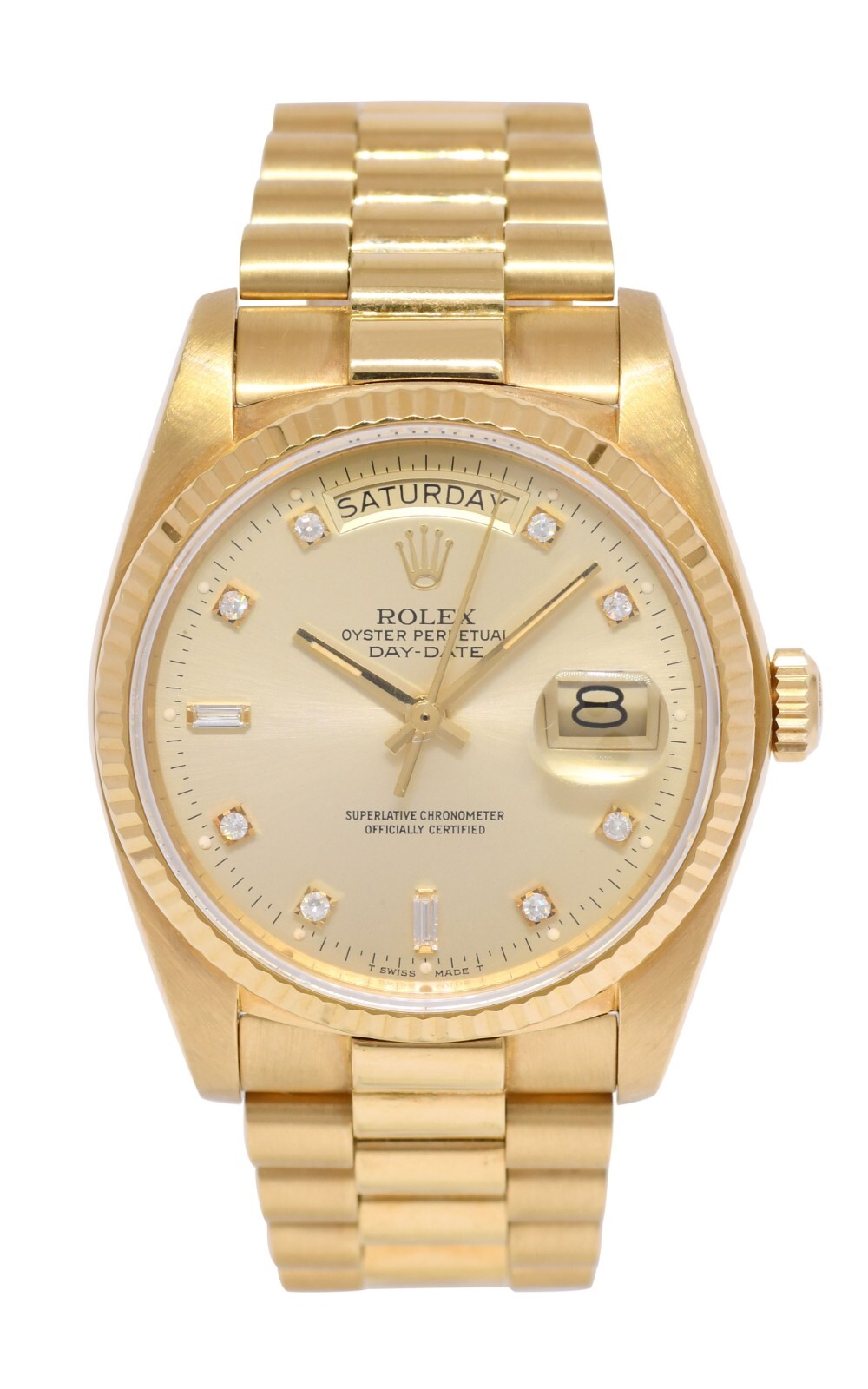Rolex Day-Date President 18k Yellow Gold Champagne Diamond 36mm Watch '84 18038