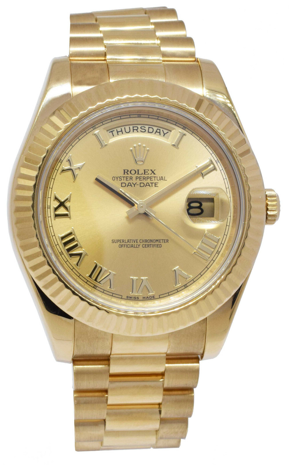 Rolex Day-Date II President 18k Yellow Gold Champagne Roman Watch '12+ 218238