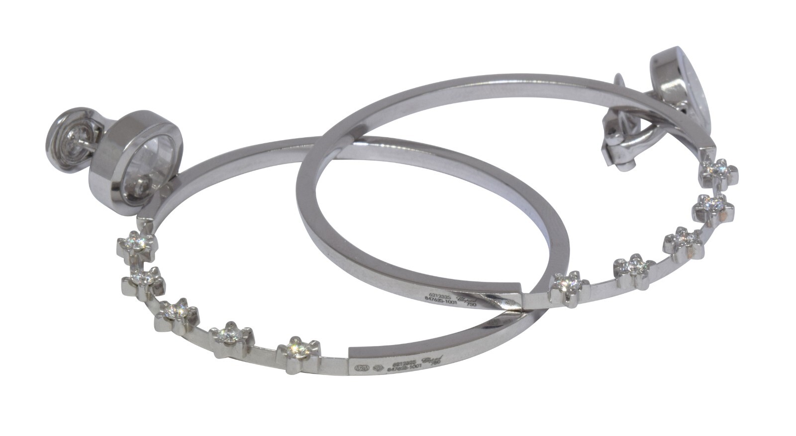 Chopard Happy Diamonds 18k White Gold 5 Diamond Star Hoop Earrings 847625-1001