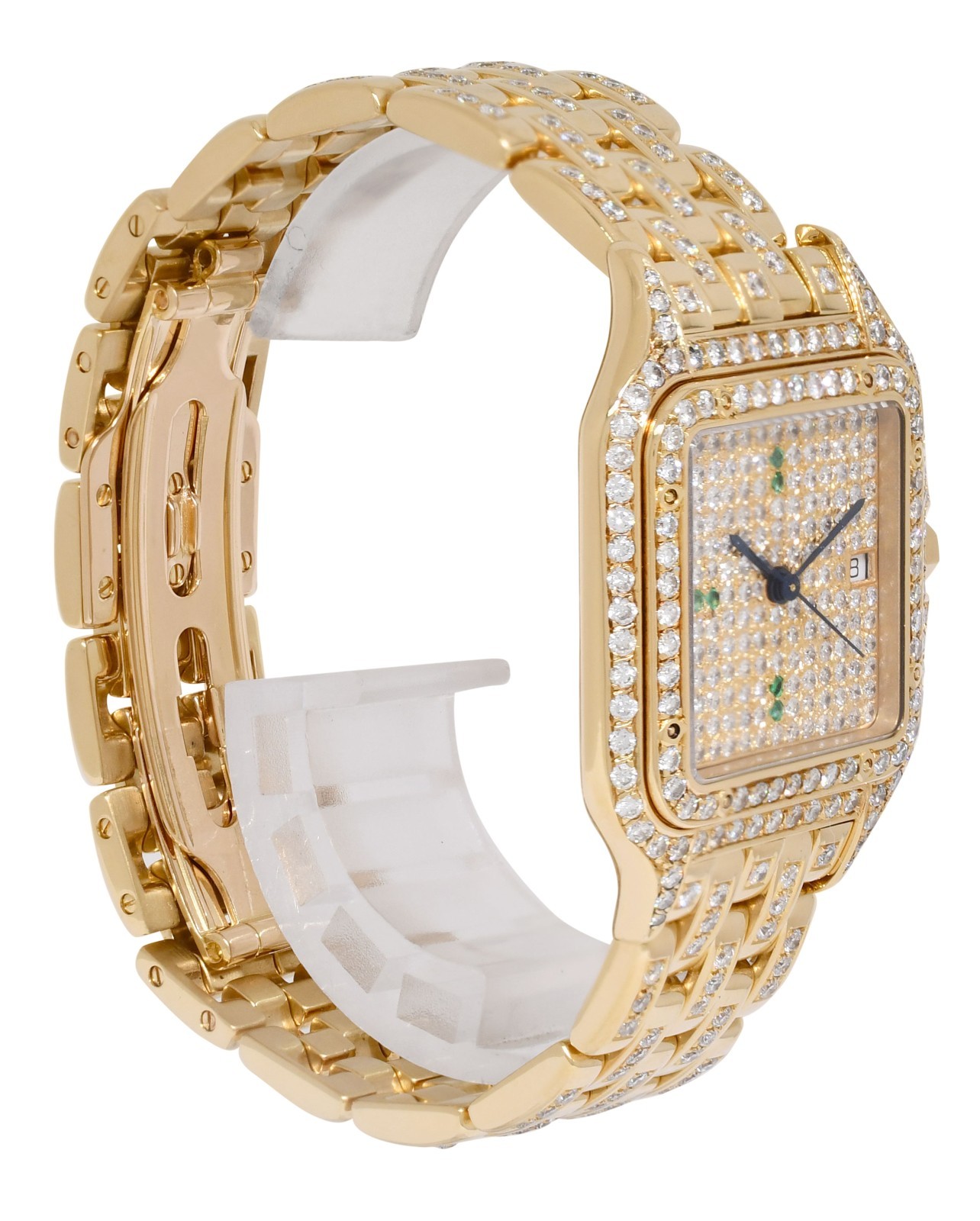Cartier Panthere Large 18k Yellow Gold Pave Diamond/Emerald Quartz Watch 883968