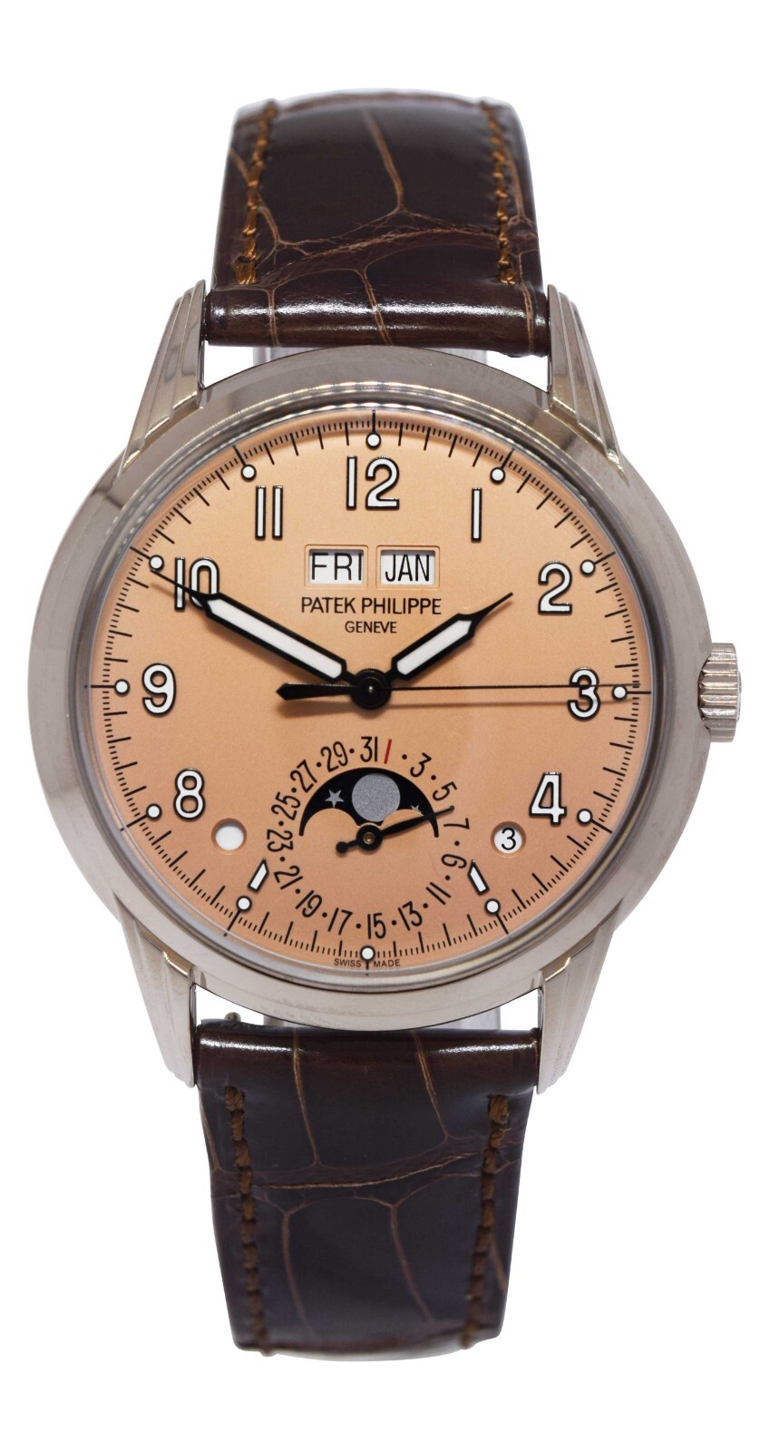 Patek Philippe Perpetual Calendar White Gold Mens Rose Dial 40mm Watch B/P 5320g