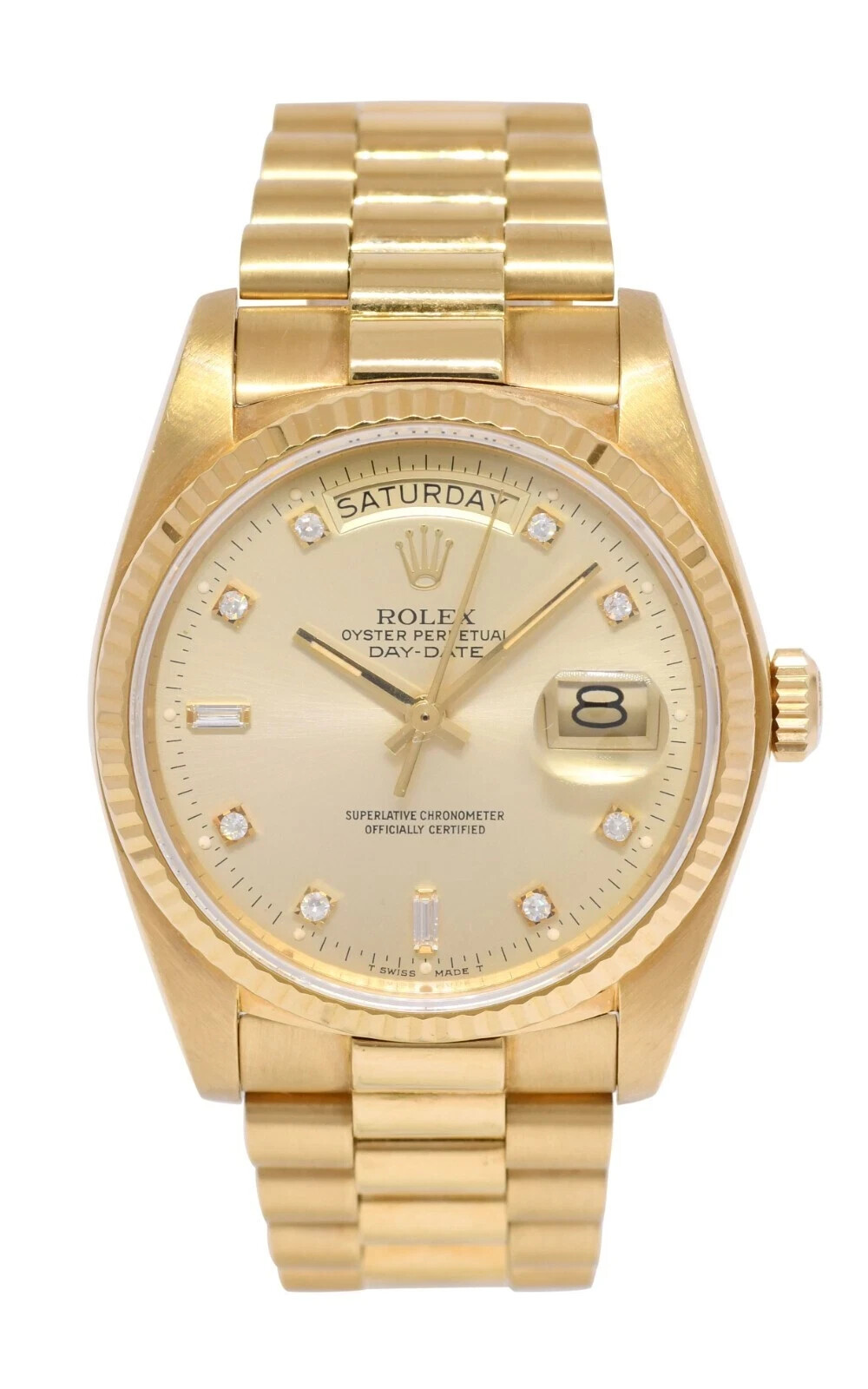 Rolex Day-Date President 18k Yellow Gold Champagne Diamond 36mm Watch '84 18038