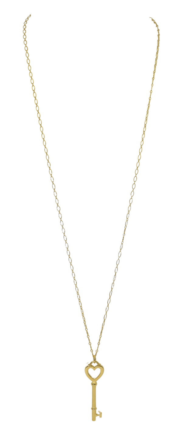 Tiffany & Co. Heart Key 18k Yellow Gold Pendant Long Chain Necklace 31"
