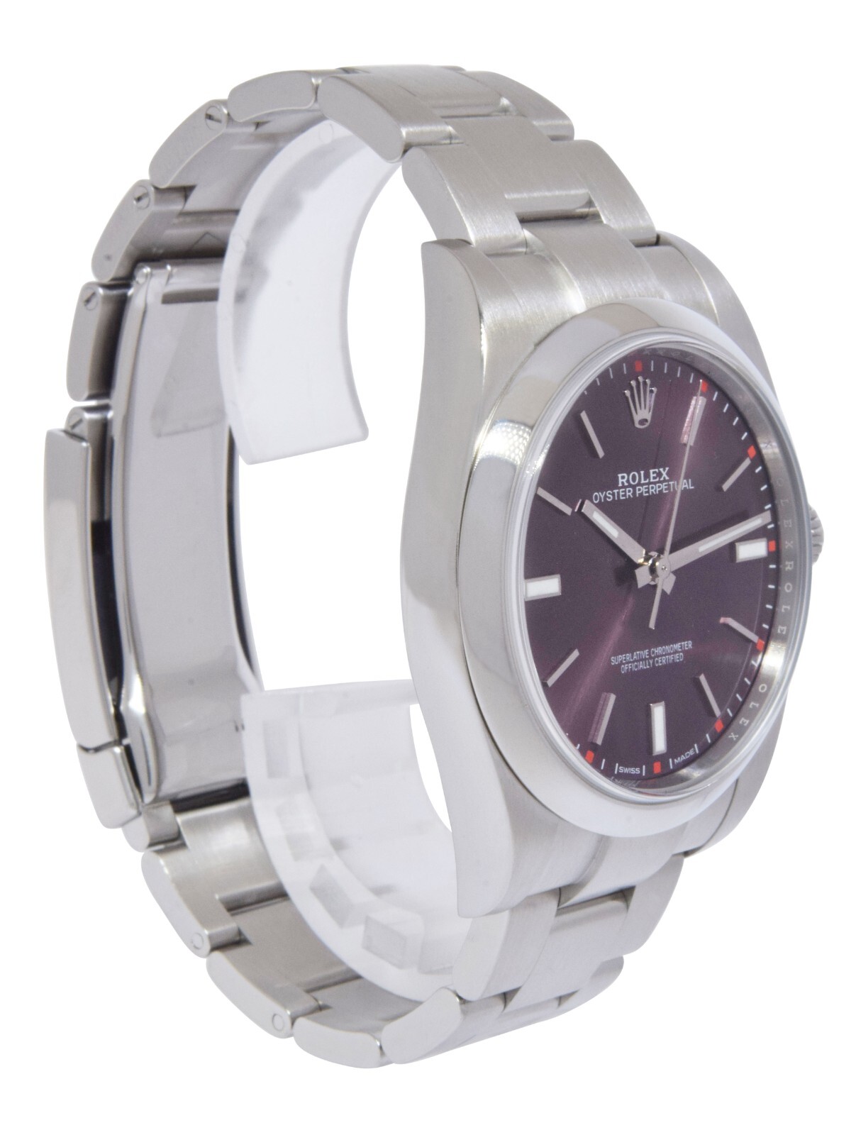 Rolex Oyster Perpetual 39 Steel Purple Grape Dial Mens Watch B/P '19 114300
