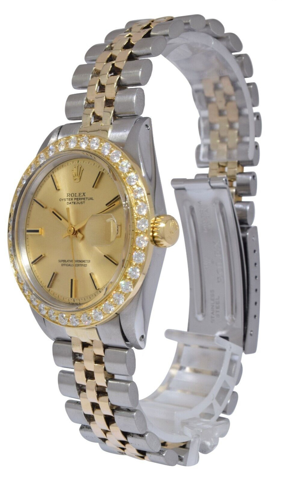 Rolex Datejust 14k Yellow Gold/Steel Diamond Bezel USA Bracelet Watch '71 1601