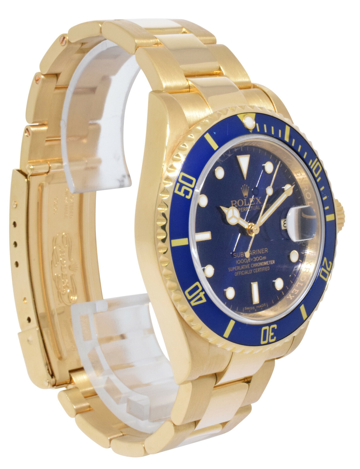 Rolex Submariner 18k Yellow Gold Blue Dial/Bezel Mens 40mm Watch  Z 16618