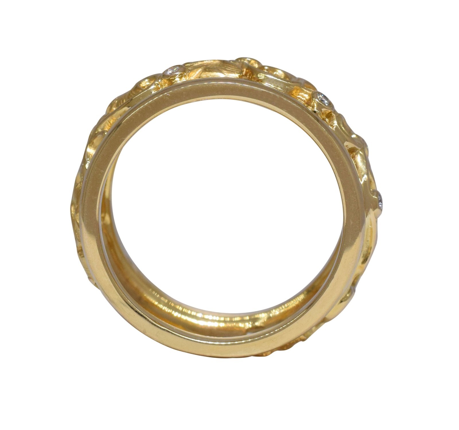 Carrera Y Carrera 18k Yellow Gold Floral Motif & Diamond Band Ring Size 7.25