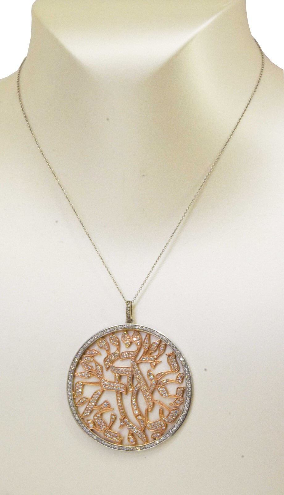 Jewish Pendant on Chain 14k White & Rose Gold & 2.50 CT Diamonds