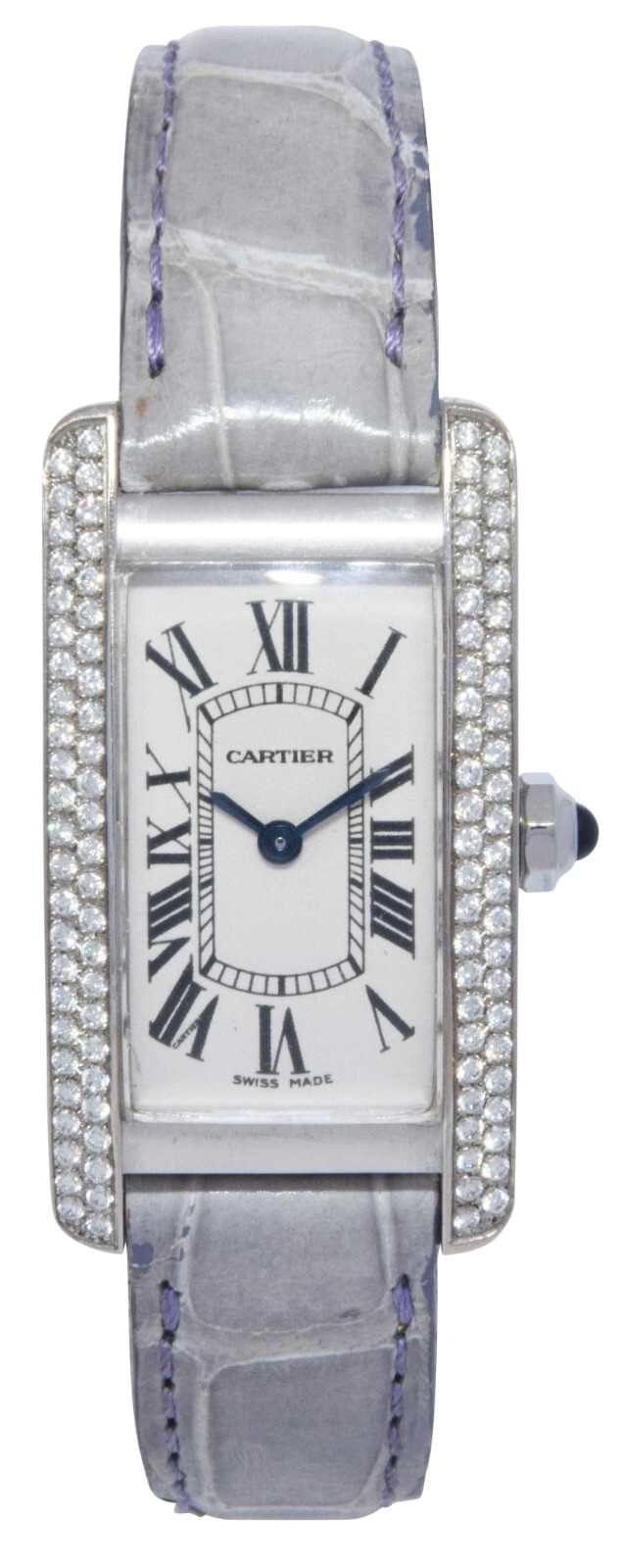Cartier Tank Americaine Small 18k White Gold Diamond Ladies Quartz Watch 1713