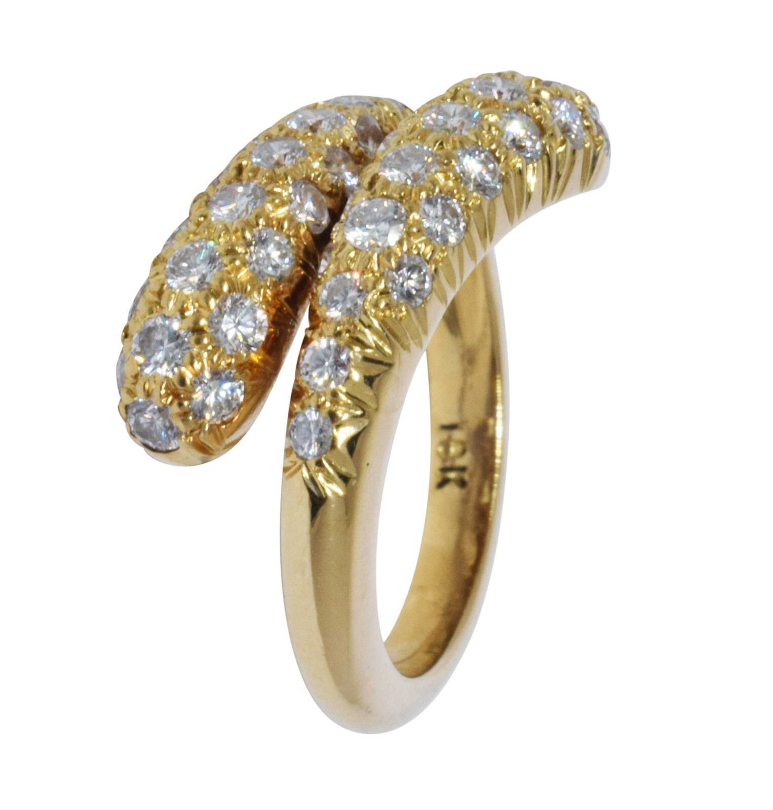 0.65ct Pave Diamond Bypass 18k Yellow Gold Ladies Ring Size 3.5