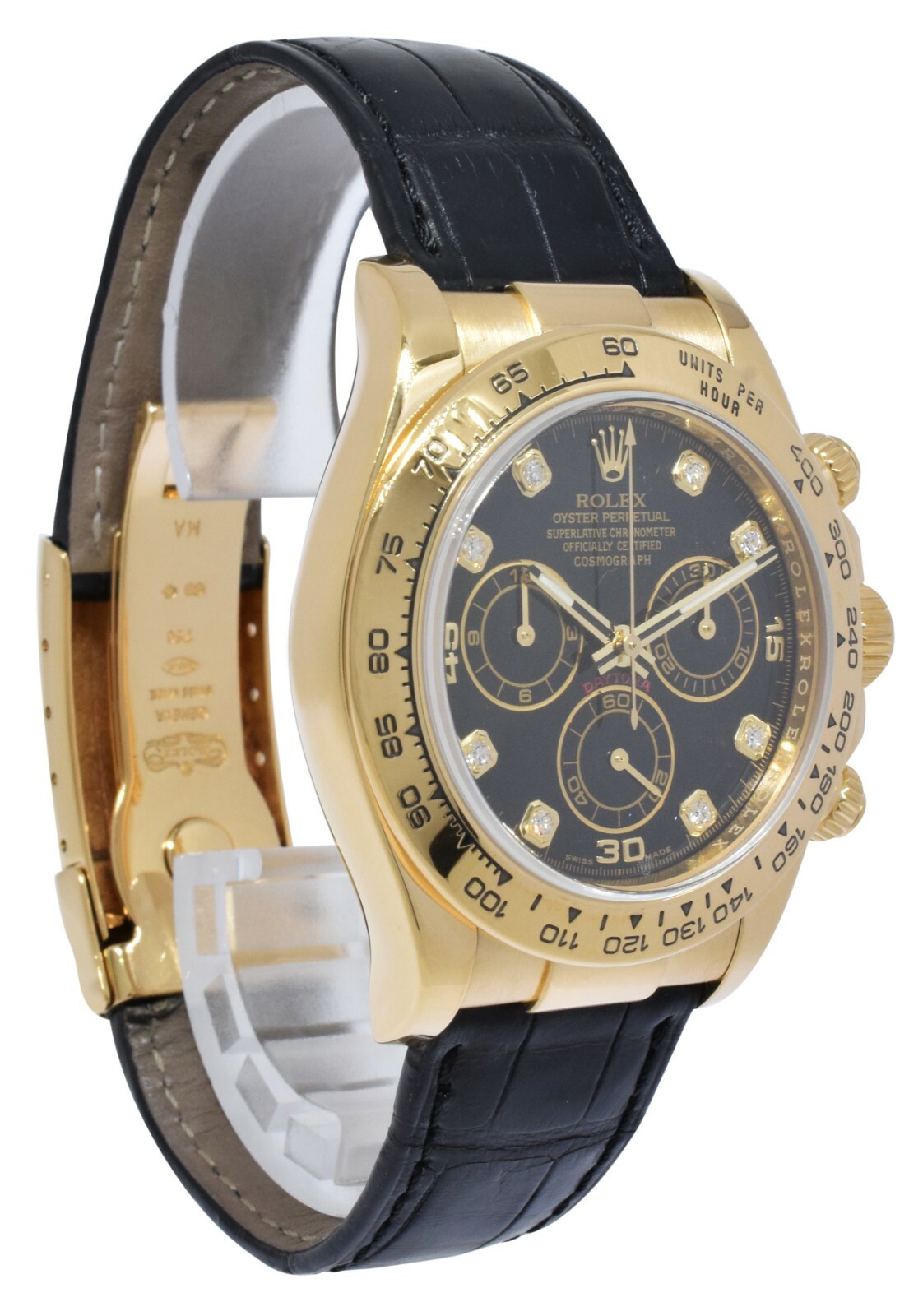Rolex Daytona Chronograph 18k Yellow Gold Black Diamond Dial Watch B/P Z 116518
