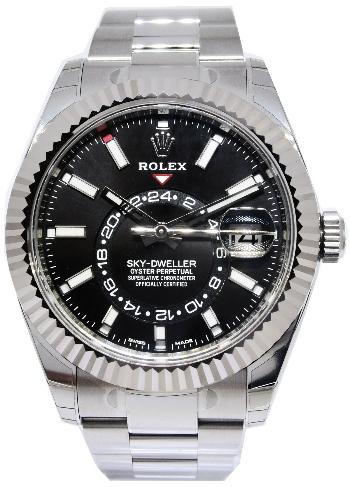 NOS Rolex Sky-Dweller 18k Gold & Steel Black Dial 42mm Watch B/P '21 326934
