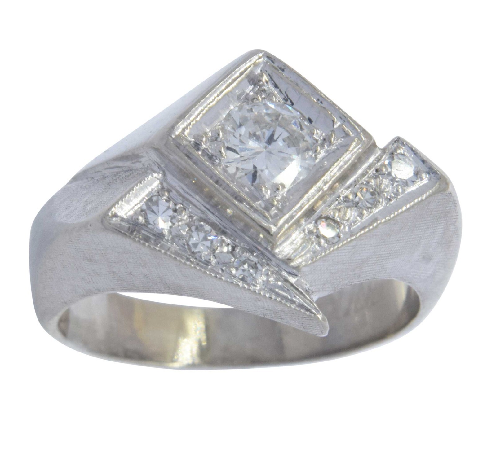 Mens Abstract Ring 14k White Gold & Diamond 9.75