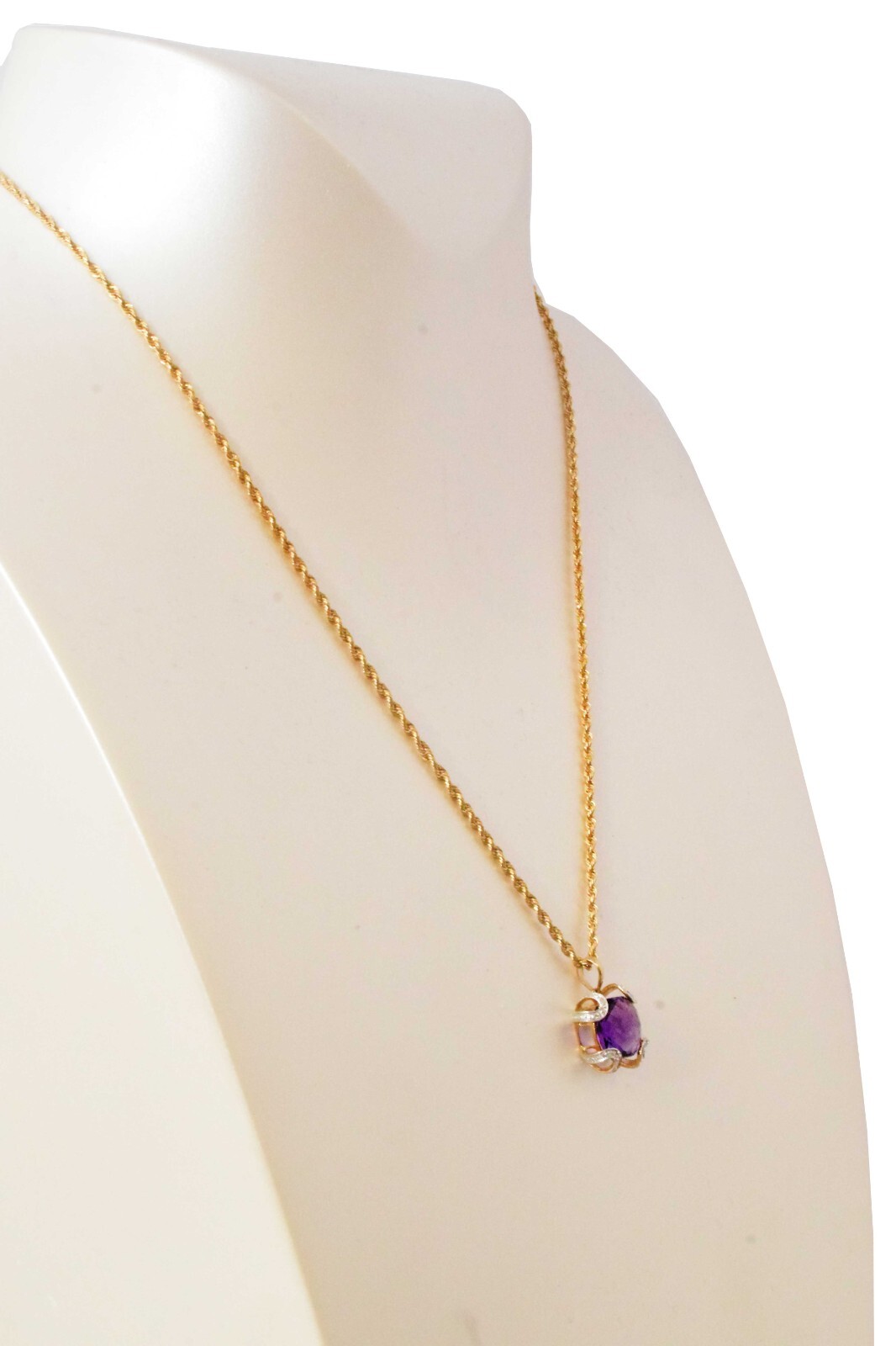 Ladies Necklace 14k Yellow Gold Diamonds & Amethyst 18.5 inch Chain