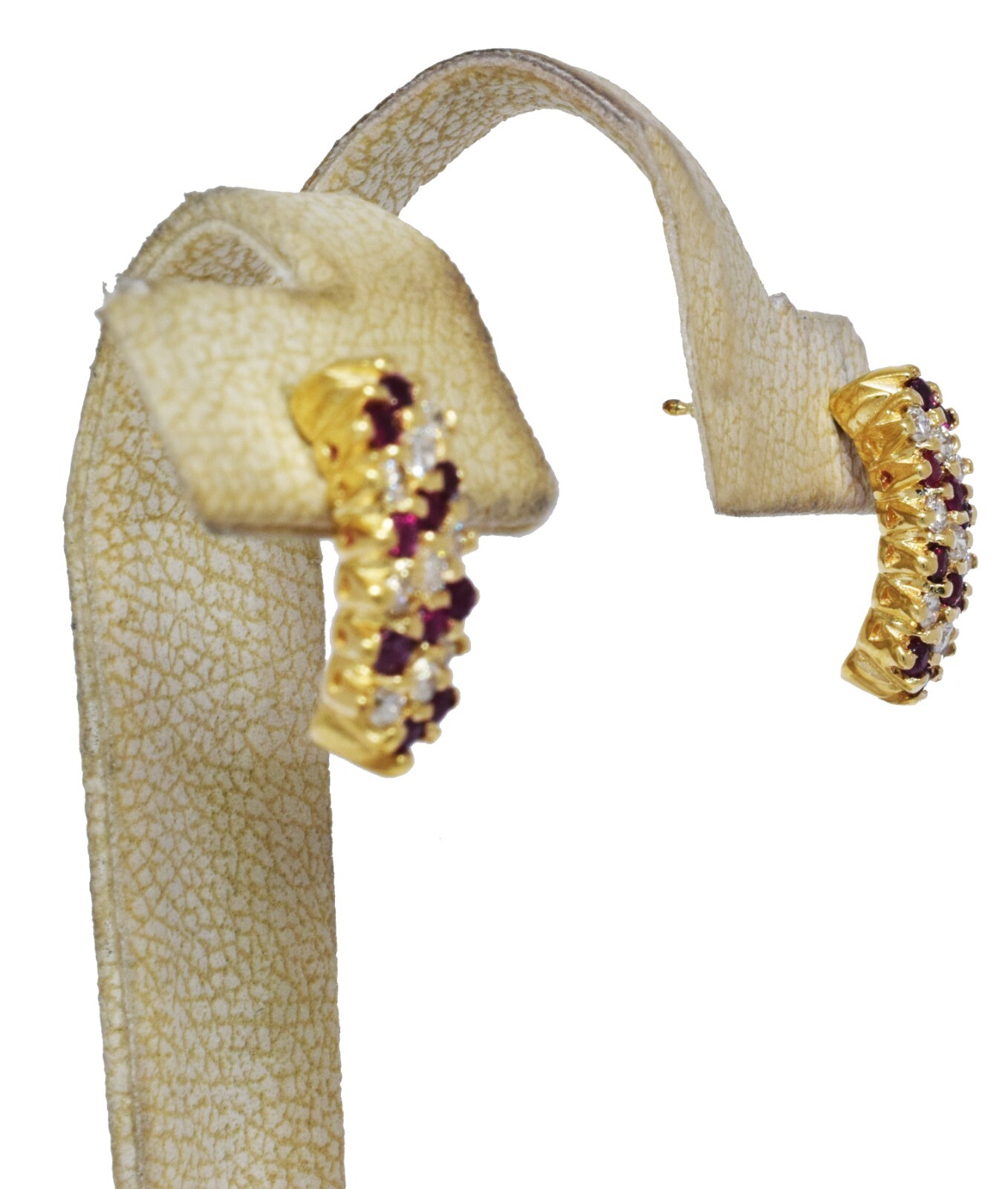 Ladies 14K Yellow Gold Ruby & Diamond Candy Cane Earrings 1.00ct