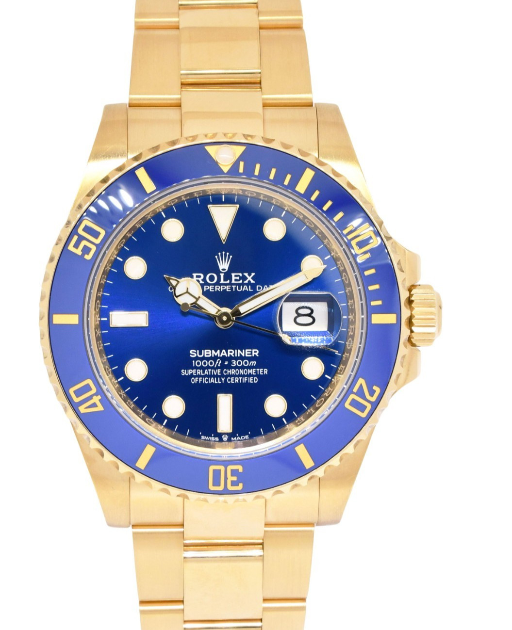 Rolex Submariner Date 18k Yellow Gold Blue Ceramic 41mm Watch B/P '23 126618 LB