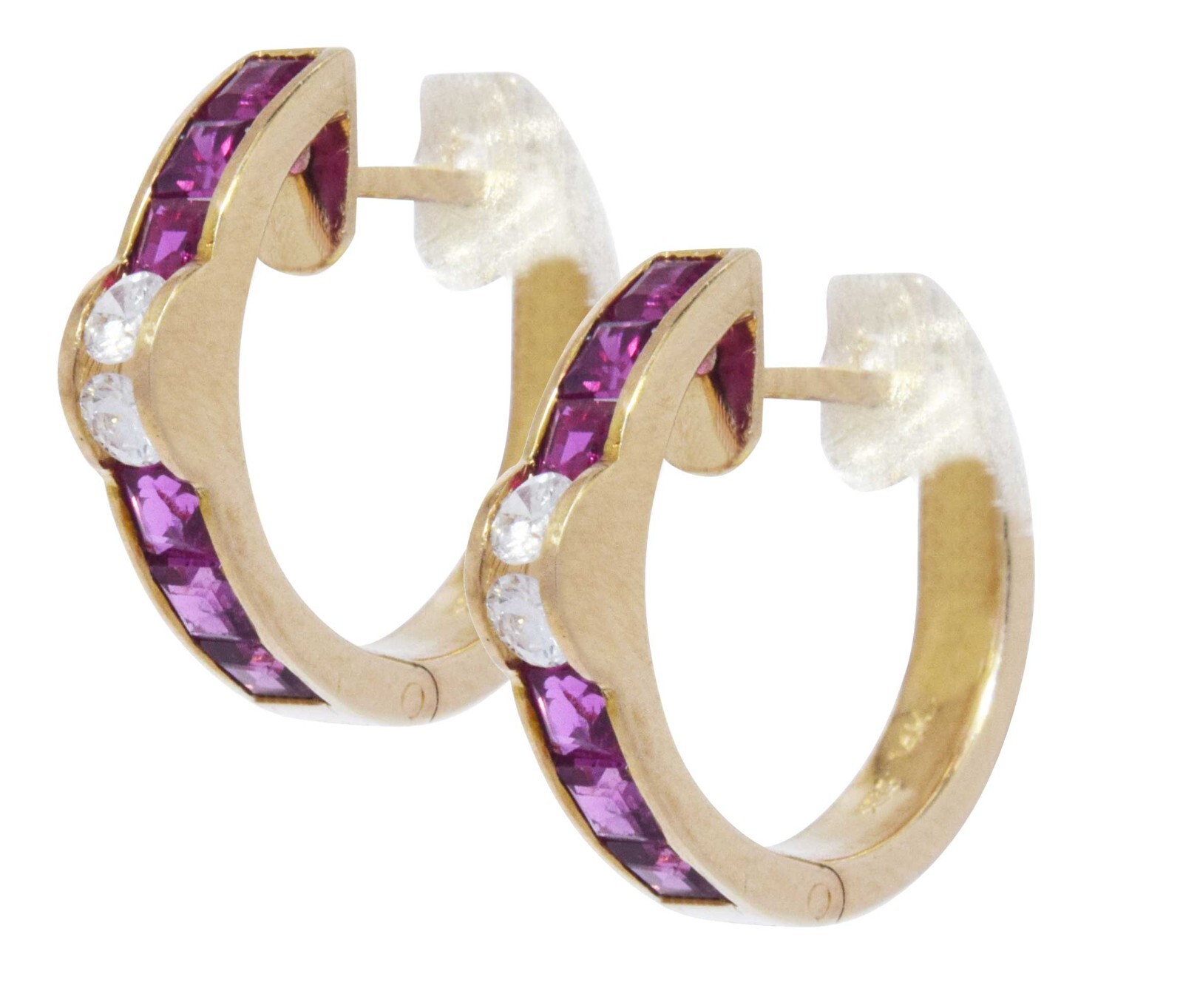 Ladies 14K Yellow Gold Ruby & Diamond Earrings