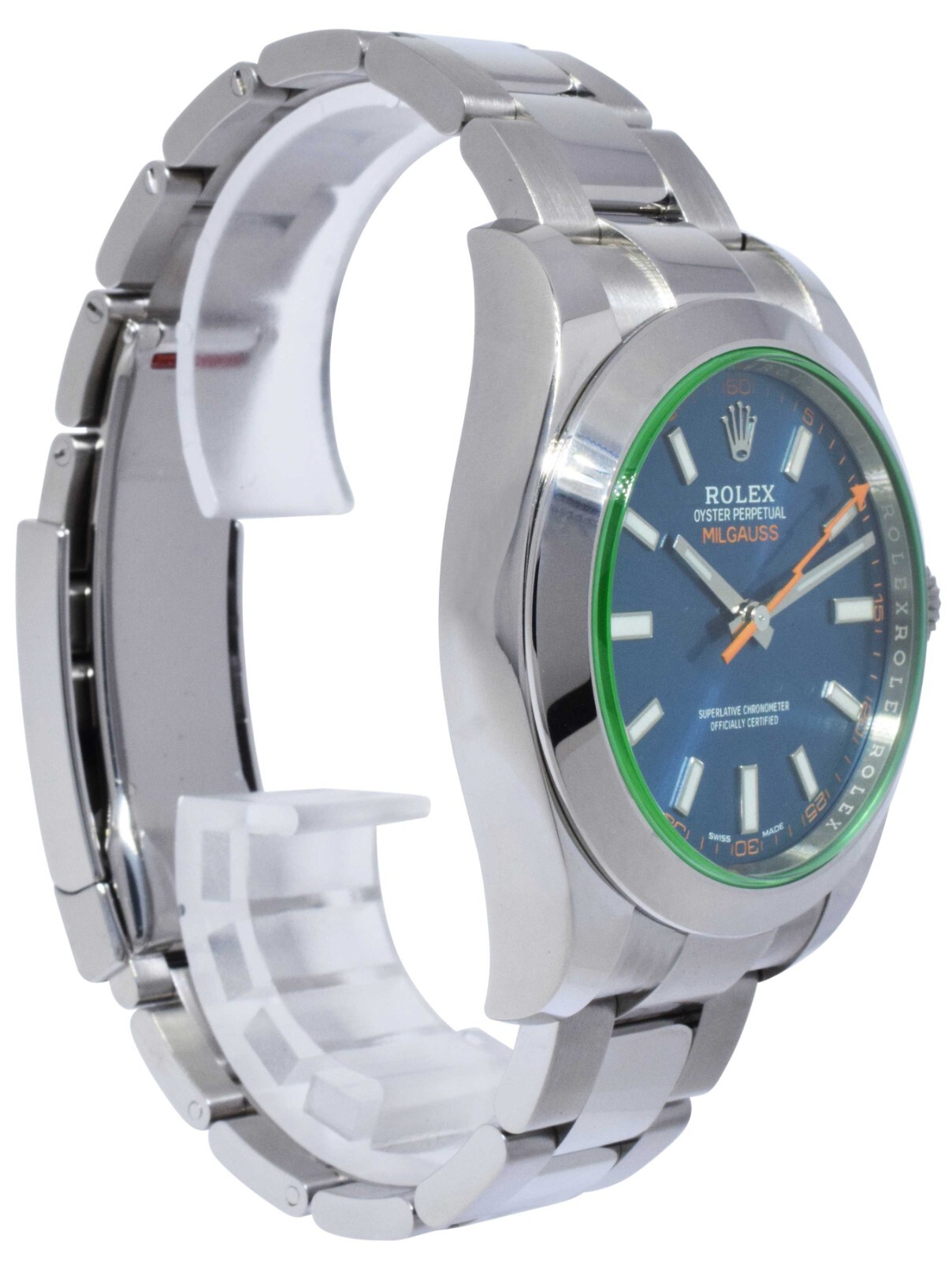 Rolex Milgauss Steel Blue Dial Green Crystal Mens 40mm Watch +Card '21 116400