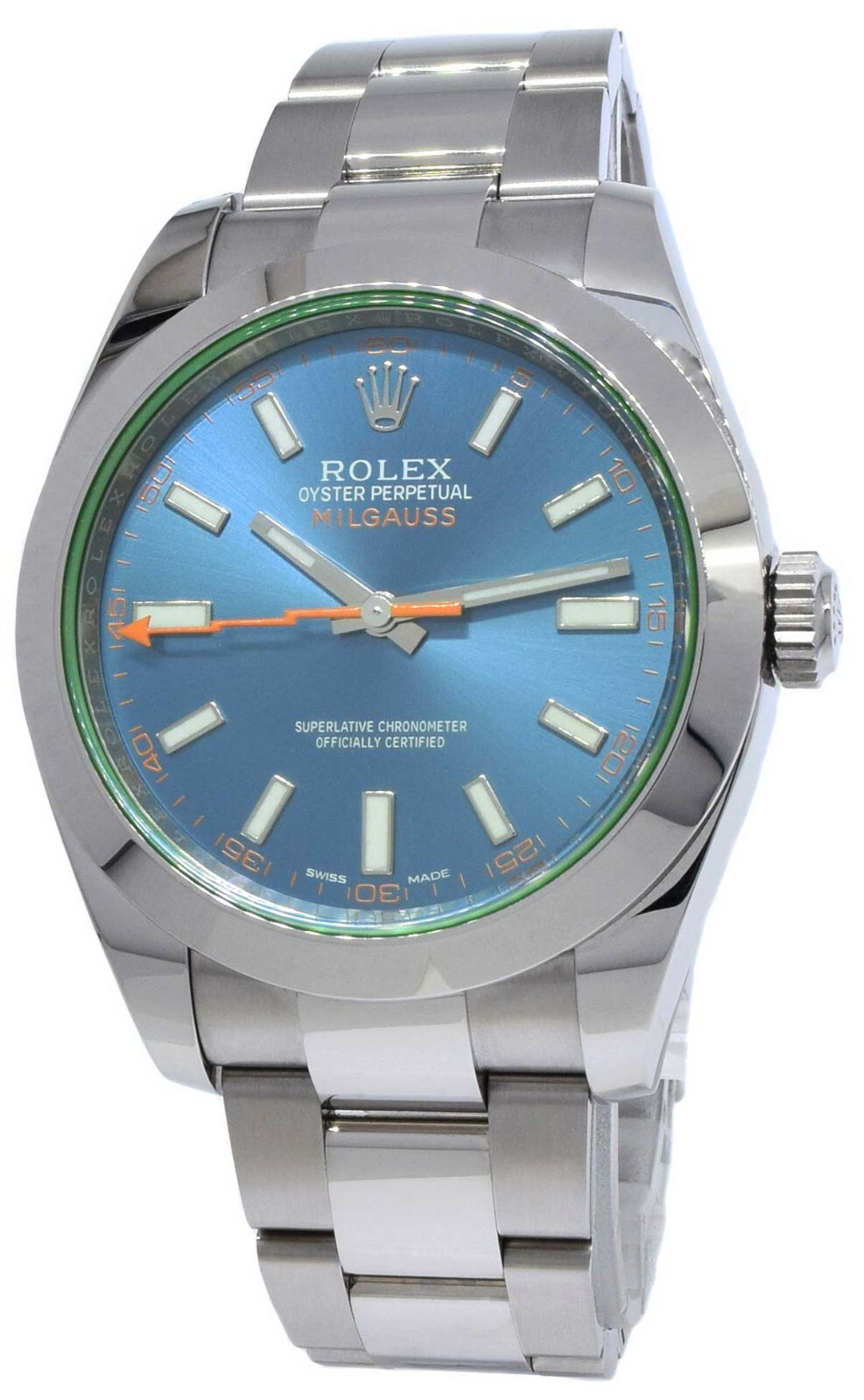 Rolex Milgauss Steel Blue Dial Green Crystal Mens 40mm Watch +Card '21 116400