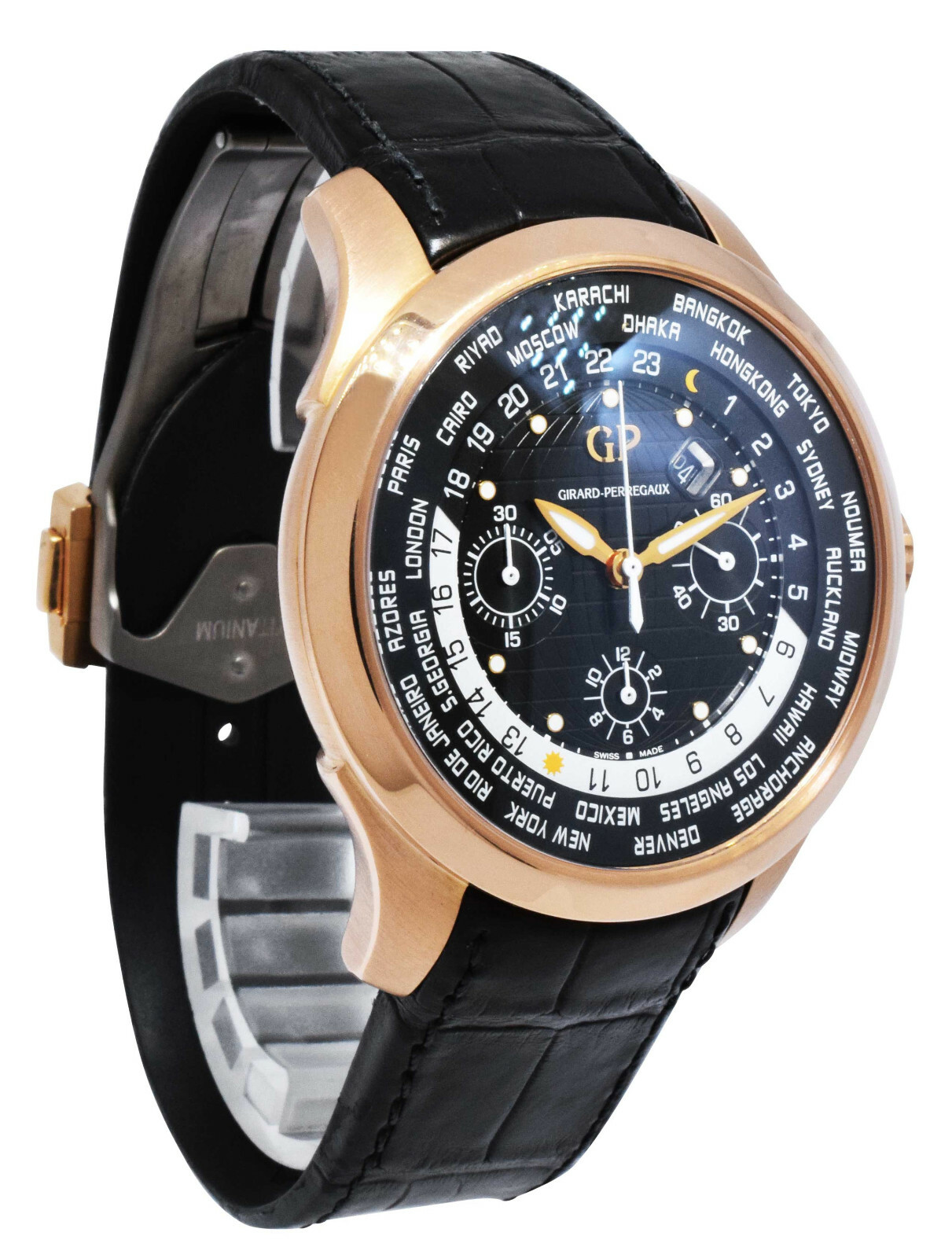 Girard Perregaux Traveller WW.TC 18k Rose Gold Chrono 44mm Watch +Books GP 49700