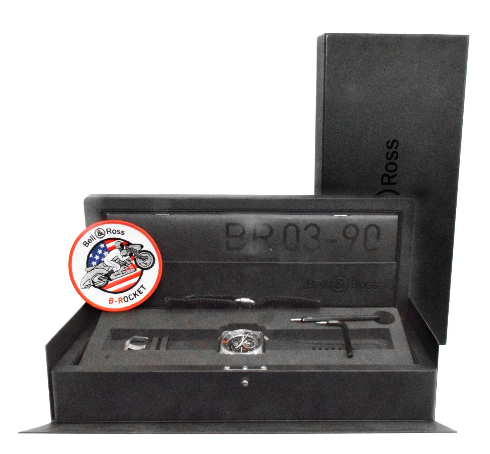 Bell & Ross BR 03-90 B-Rocket Steel Power Reserve Mens 42mm Watch B/P BR0390