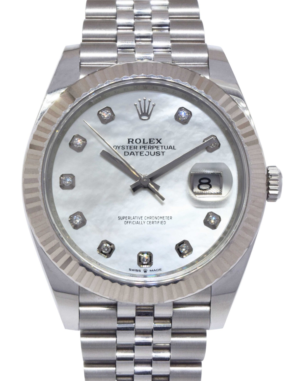 Rolex Datejust 41 Steel & 18k Gold Bezel MOP Diamond Dial Watch B/P '20 126334