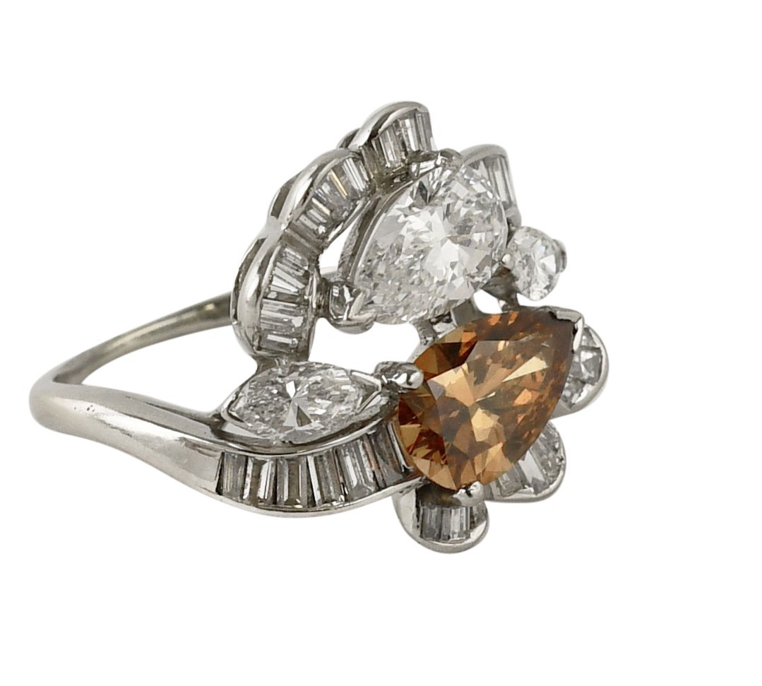 GIA 1.49 & 1.08 Carat Pear Brilliant Diamond Platinum Cocktail Ring size 6.25