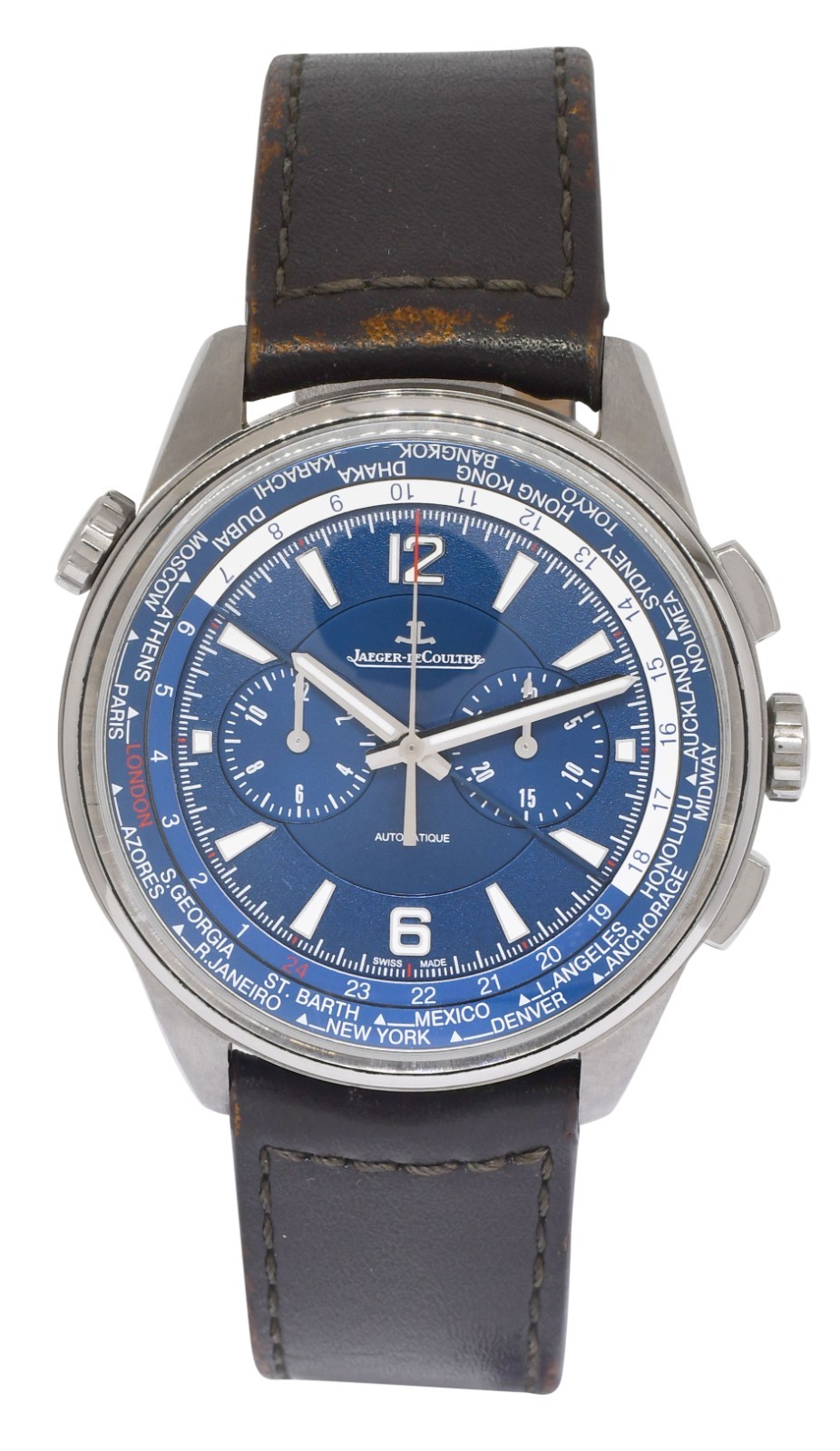 Jaeger Lecoultre Polaris World Time Titanium Blue Dial 44mm Watch Q905T480