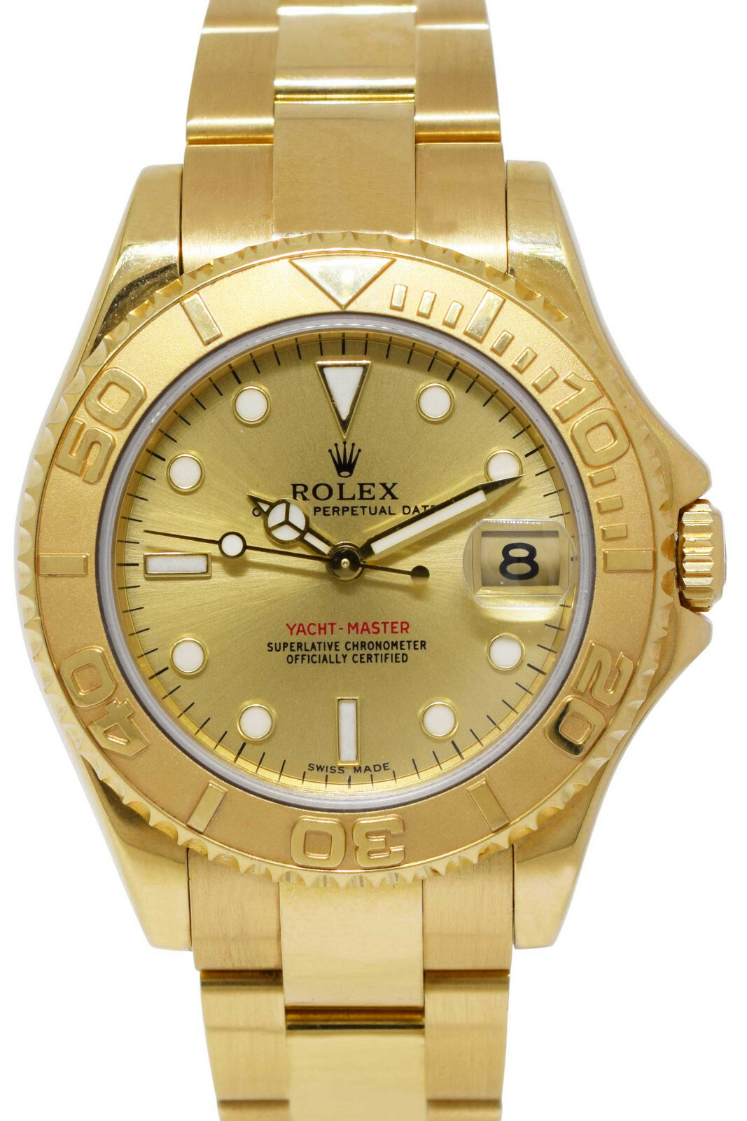 Rolex Yacht-Master 18k Yellow Gold Champagne 35mm Midsize Watch K 168628