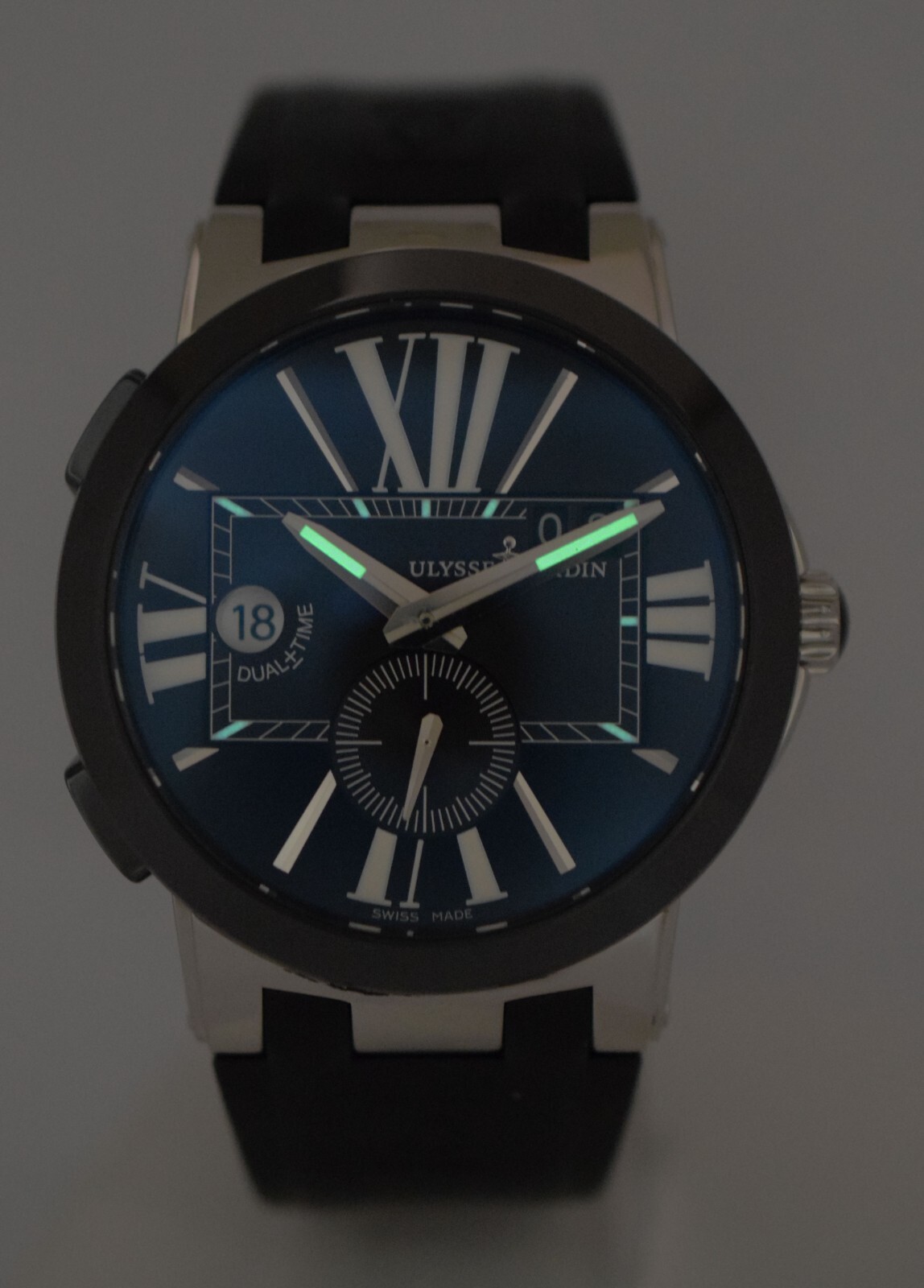 Ulysse Nardin Executive Dual Time Steel & Ceramic Mens 43mm Watch B/P 243-00