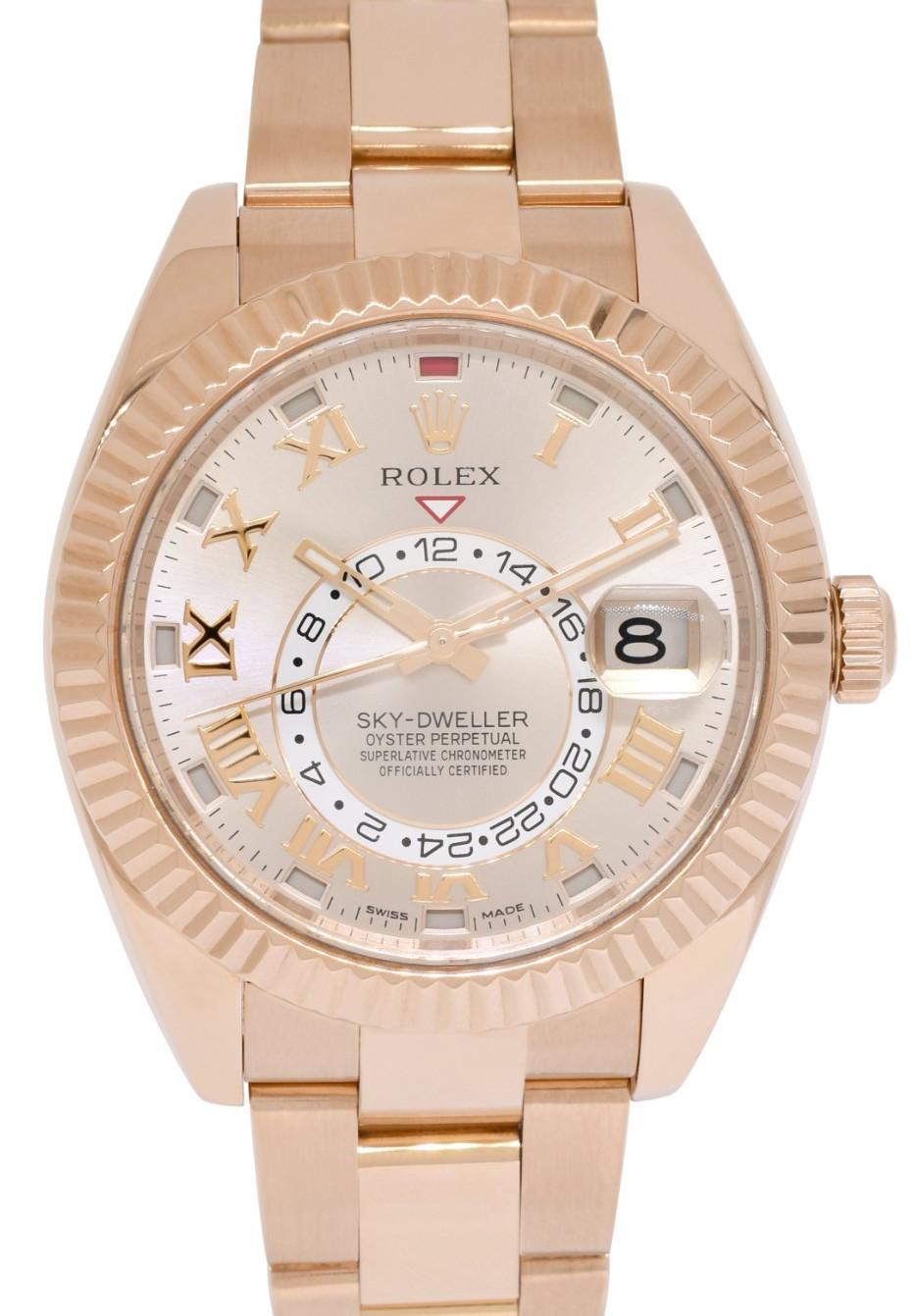 Rolex Sky-Dweller 18k Everose Gold Sundust Roman Dial 42mm Watch B/P '15 326935