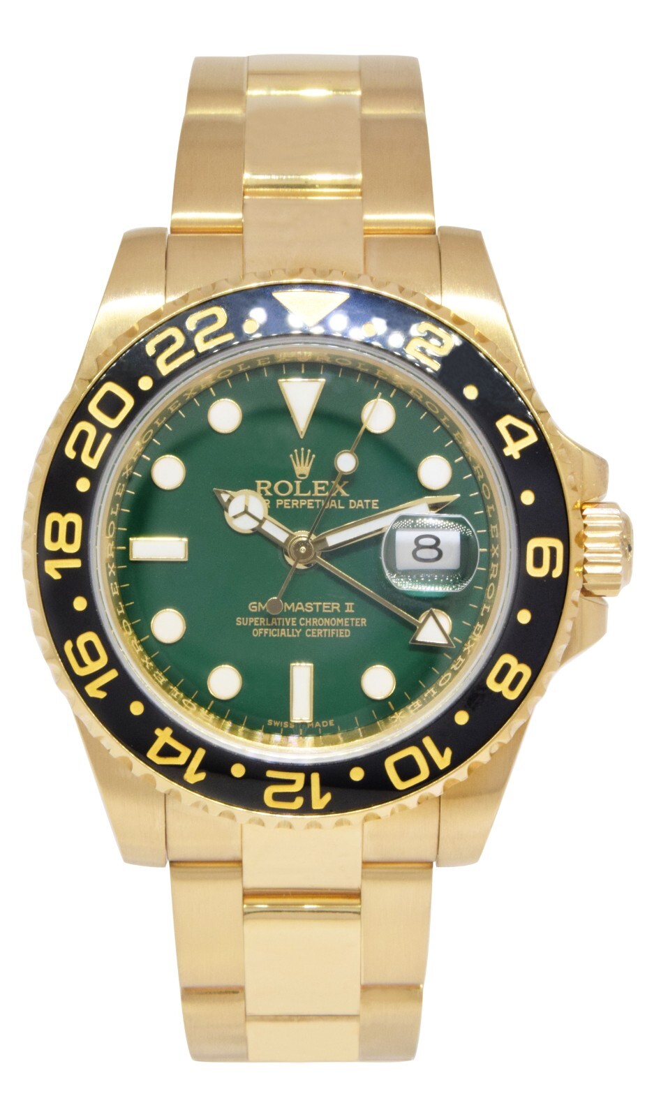 Rolex GMT-MASTER II 18k Yellow Gold & Ceramic Green Dial 40mm Watch Z 116718