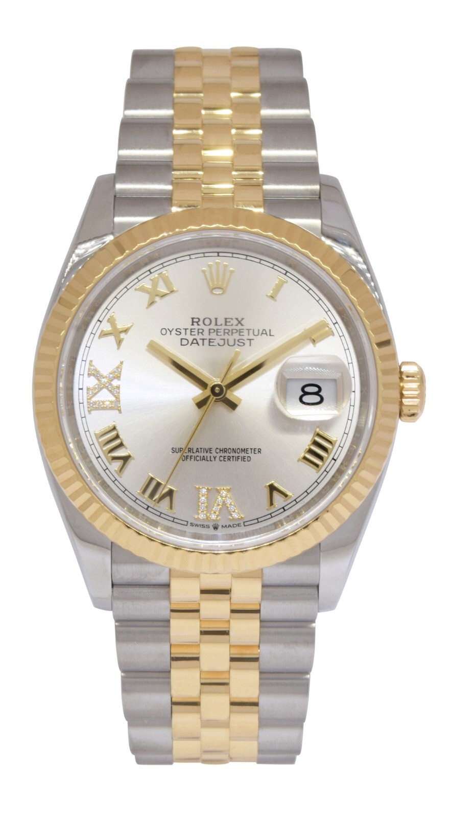 Rolex Datejust 36 18k Yellow Gold/Steel Silver Diamond 6-9 Dial Watch 126233 Rolex Datejust 36 18k Yellow Gold/Steel Silver Diamond 6-9 Dial Watch 126233
