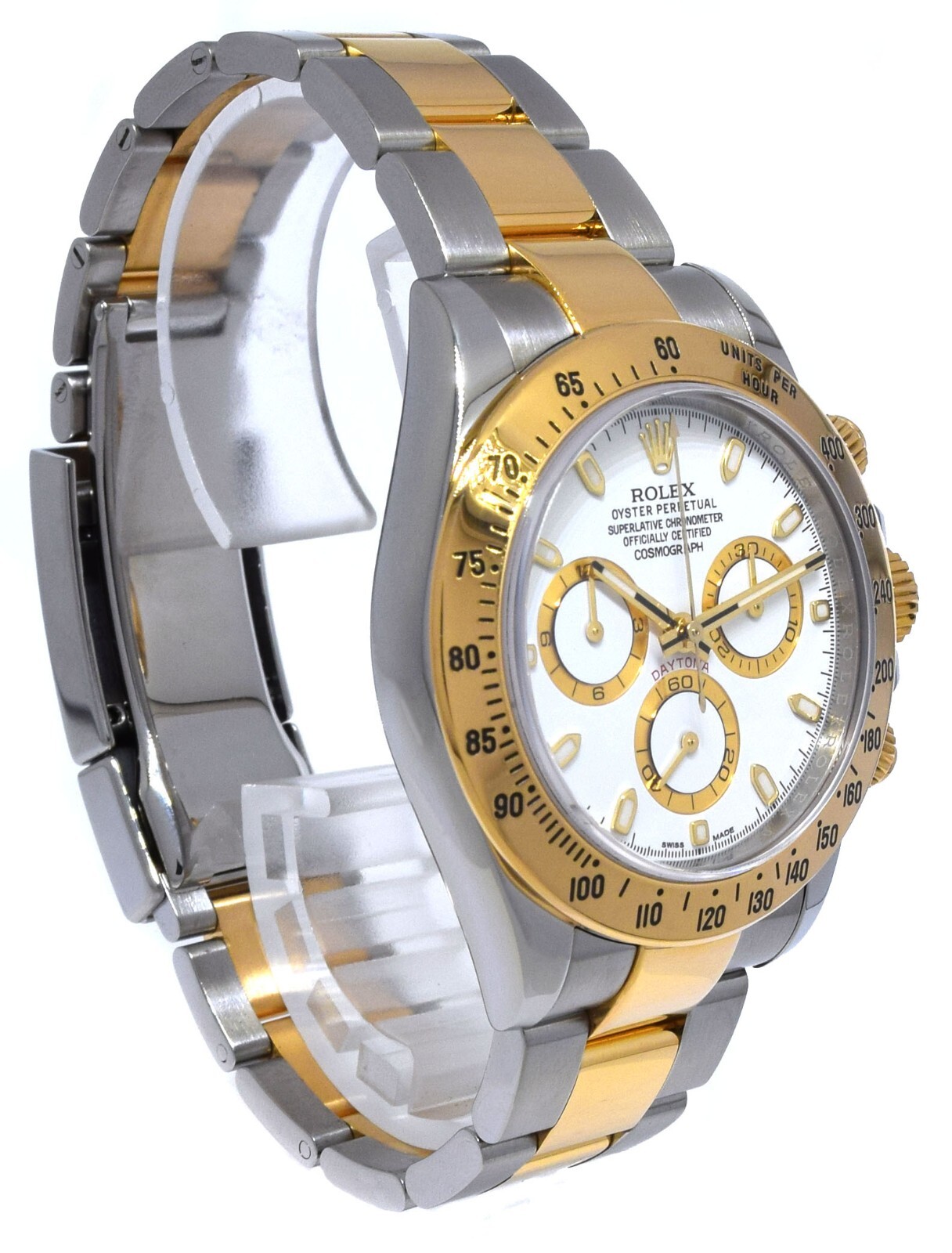 Rolex Daytona 18k Yellow Gold/Steel White Dial Mens 40mm Watch Scrambled 116523