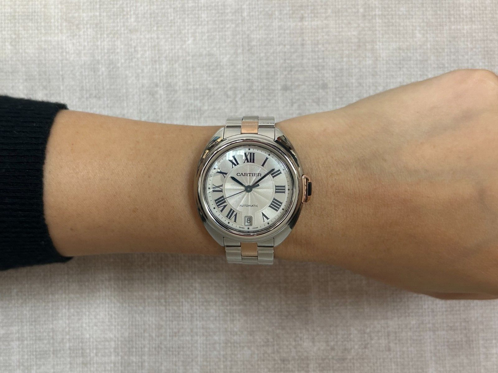 Cartier Cle 18k Rose Gold/Steel Ladies 35mm Automatic Watch W2CL0003 3856