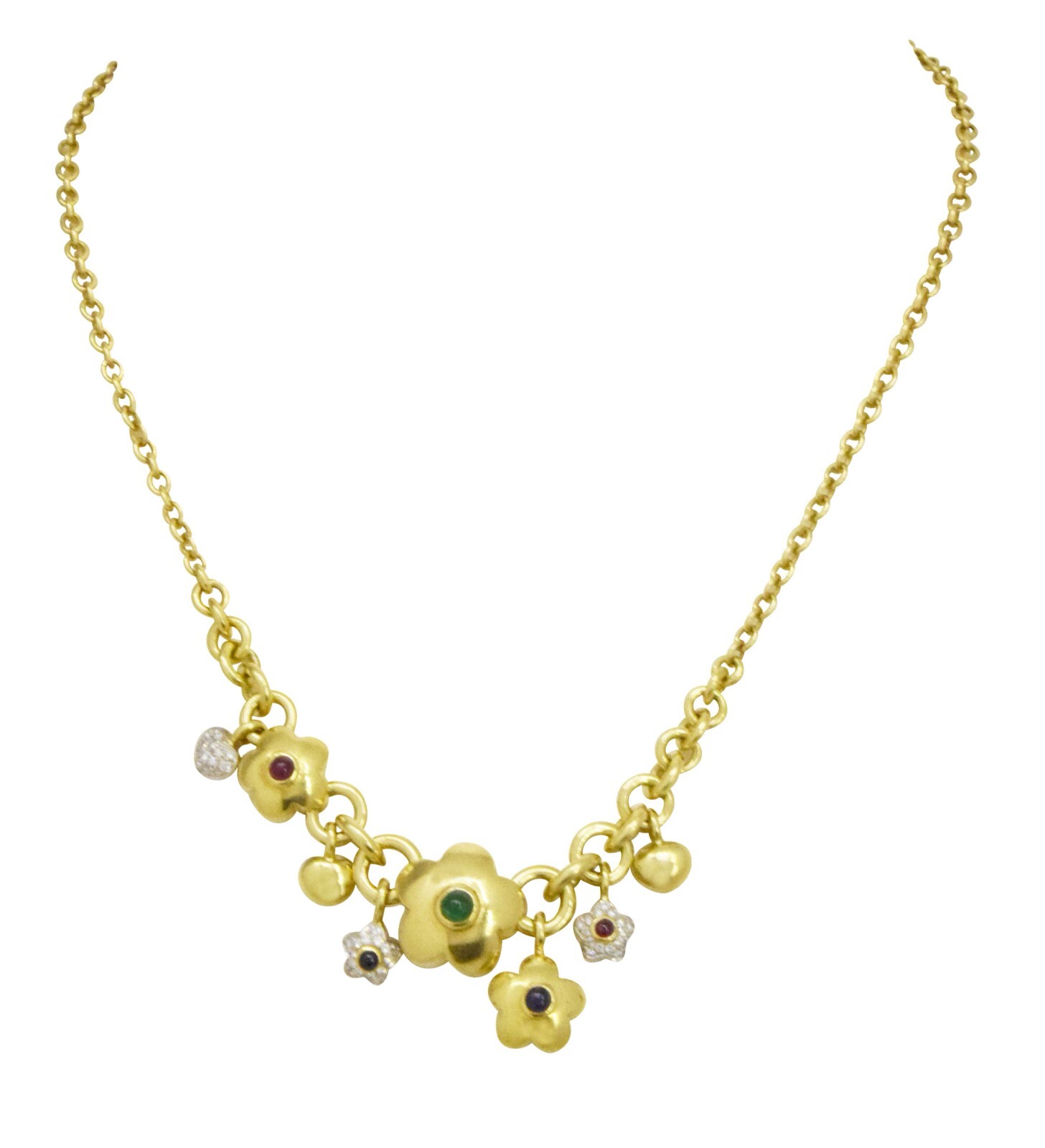 Ladies Dangle Charm Necklace 18K Yellow Gold 16.5"