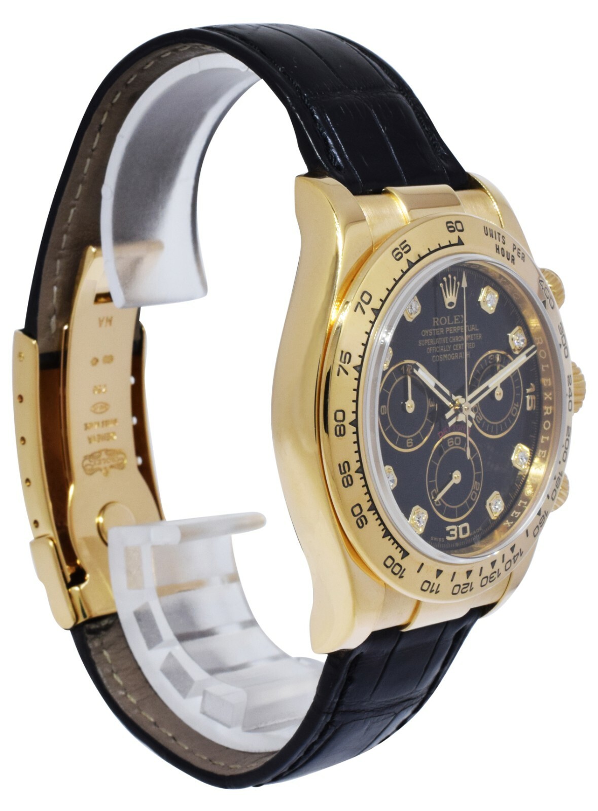 Rolex Daytona Chronograph 18k Yellow Gold Black Diamond Dial Watch B/P Z 116518