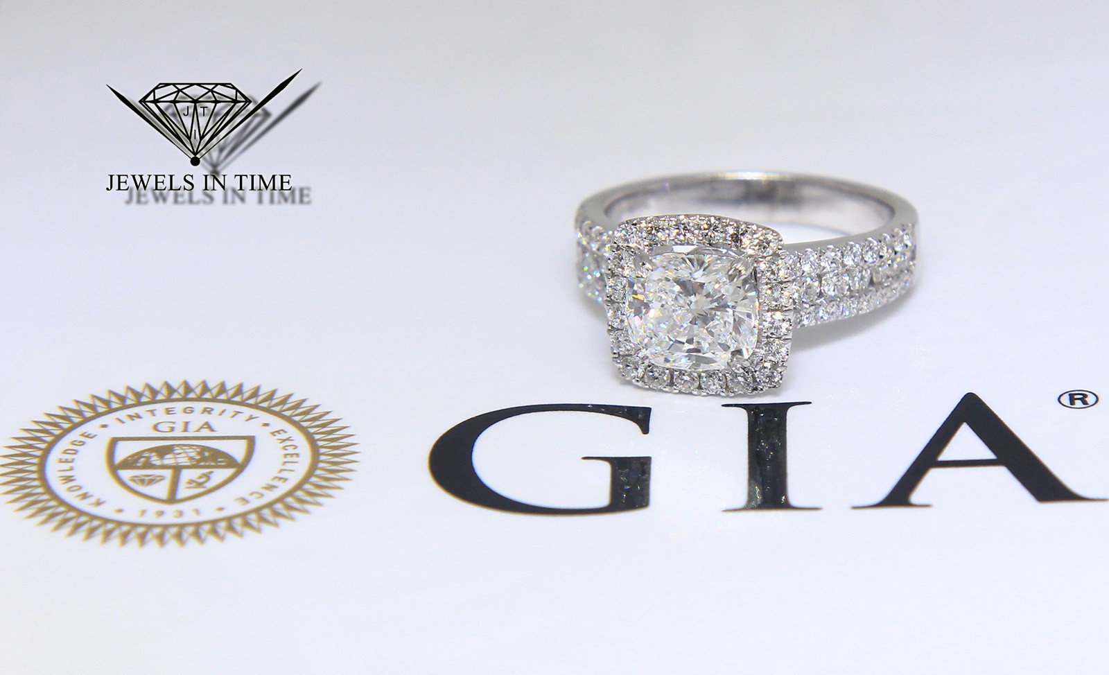 1.76 Carat Cushion Brilliant Diamond 18k White Gold Ring GIA BRAND NEW