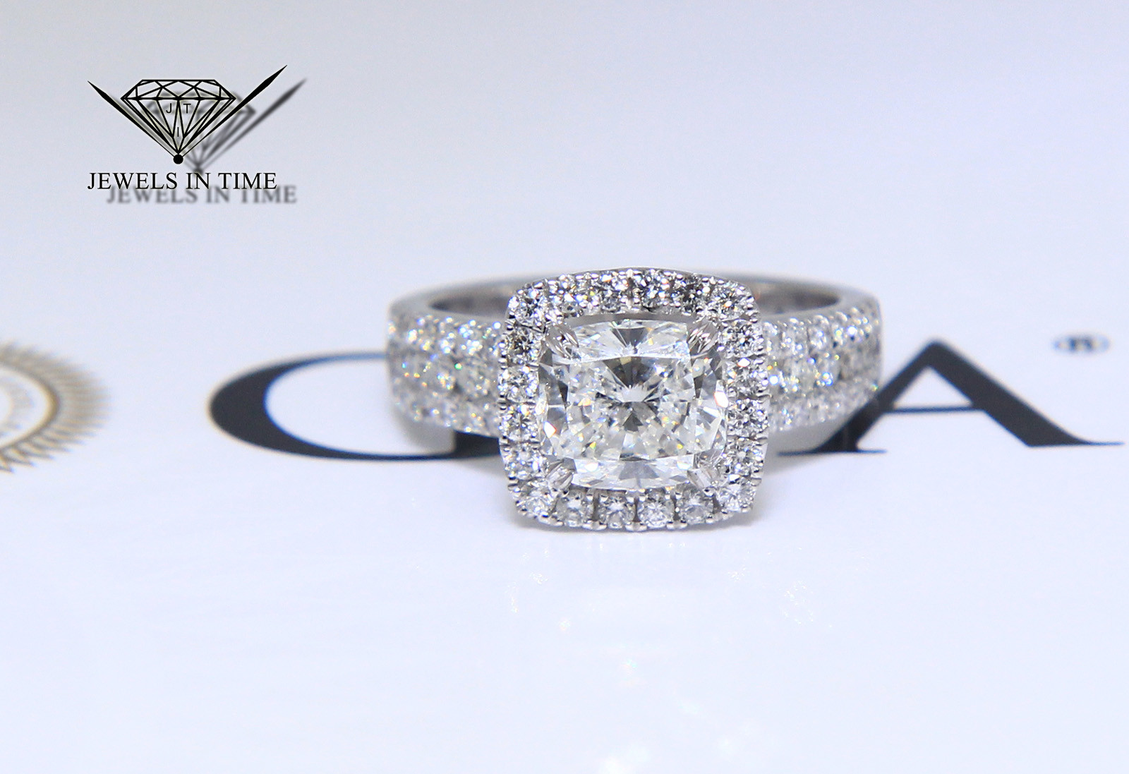 1.76 Carat Cushion Brilliant Diamond 18k White Gold Ring GIA BRAND NEW